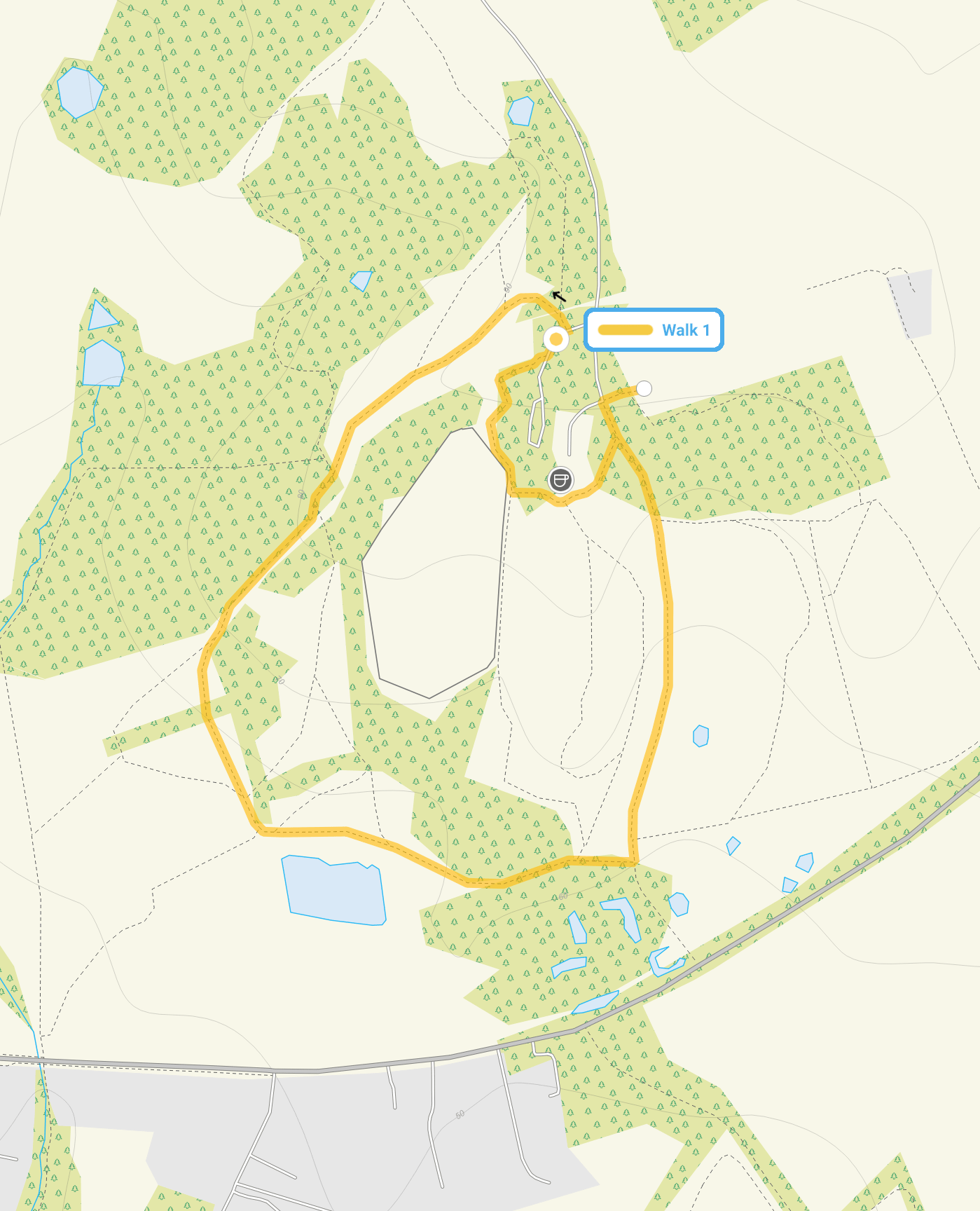 Route map for Bedfords Park Walk 1, a 1.25 mile circular walk in Essex