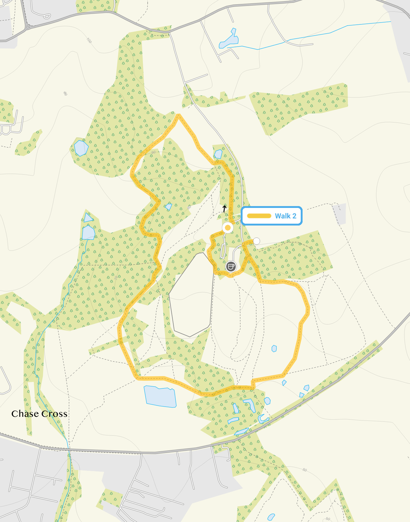Route map for Bedfords Park Walk 2, a 2 mile circular walk in Essex