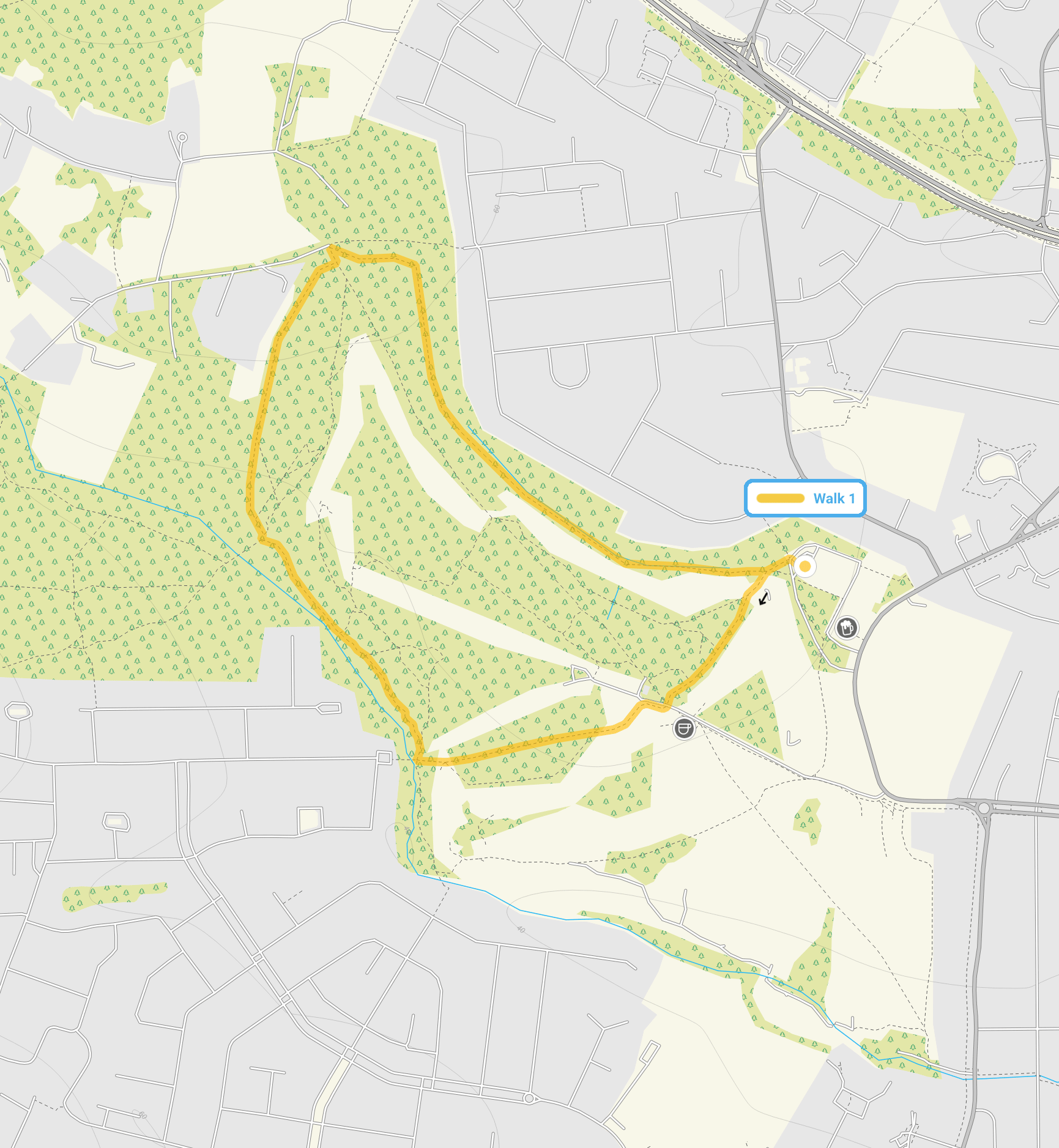 Route map for Belfairs Park Walk 1, a 1.75 mile circular walk in Essex