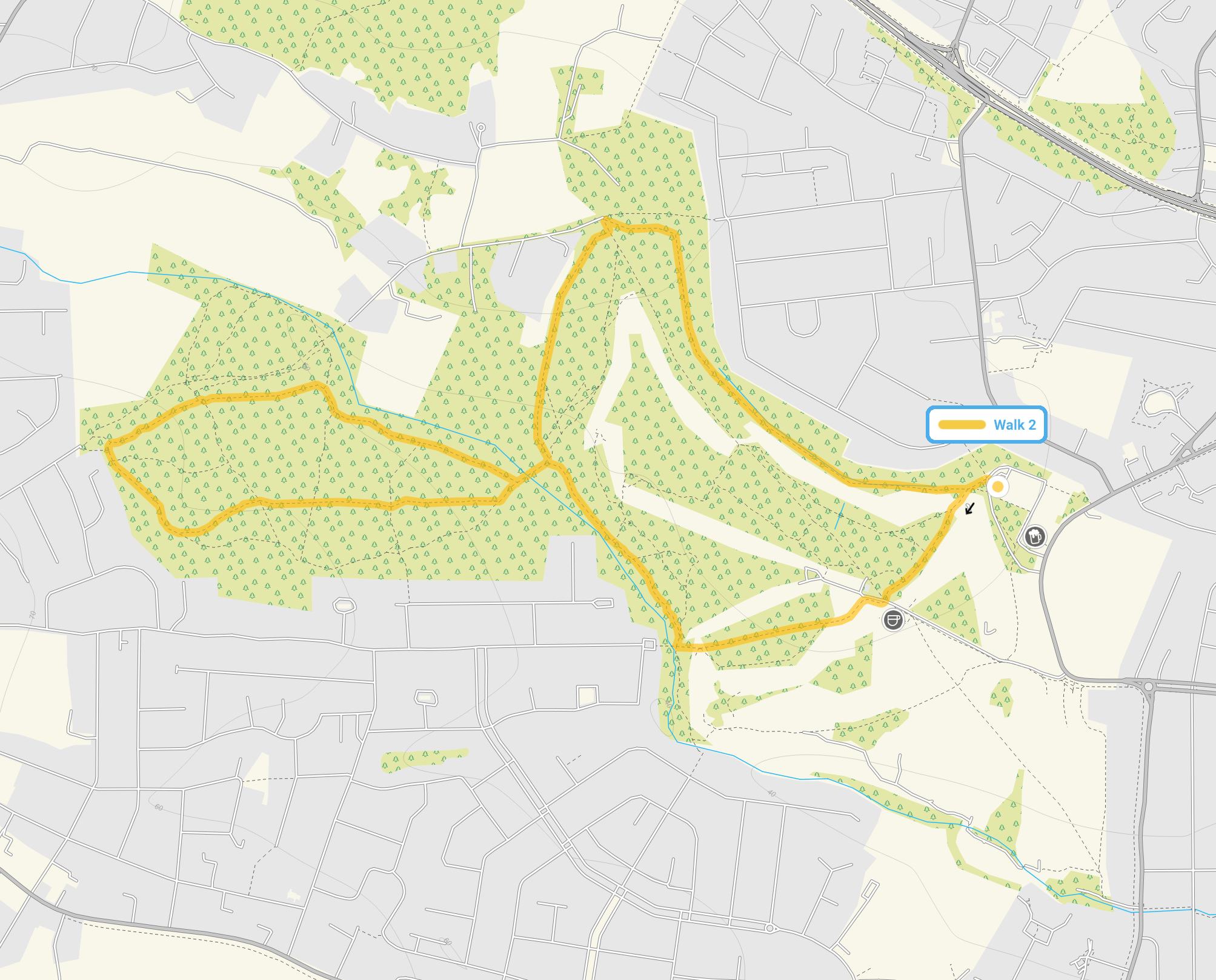 Route map for Belfairs Park Walk 2, a 3 mile circular walk in Essex