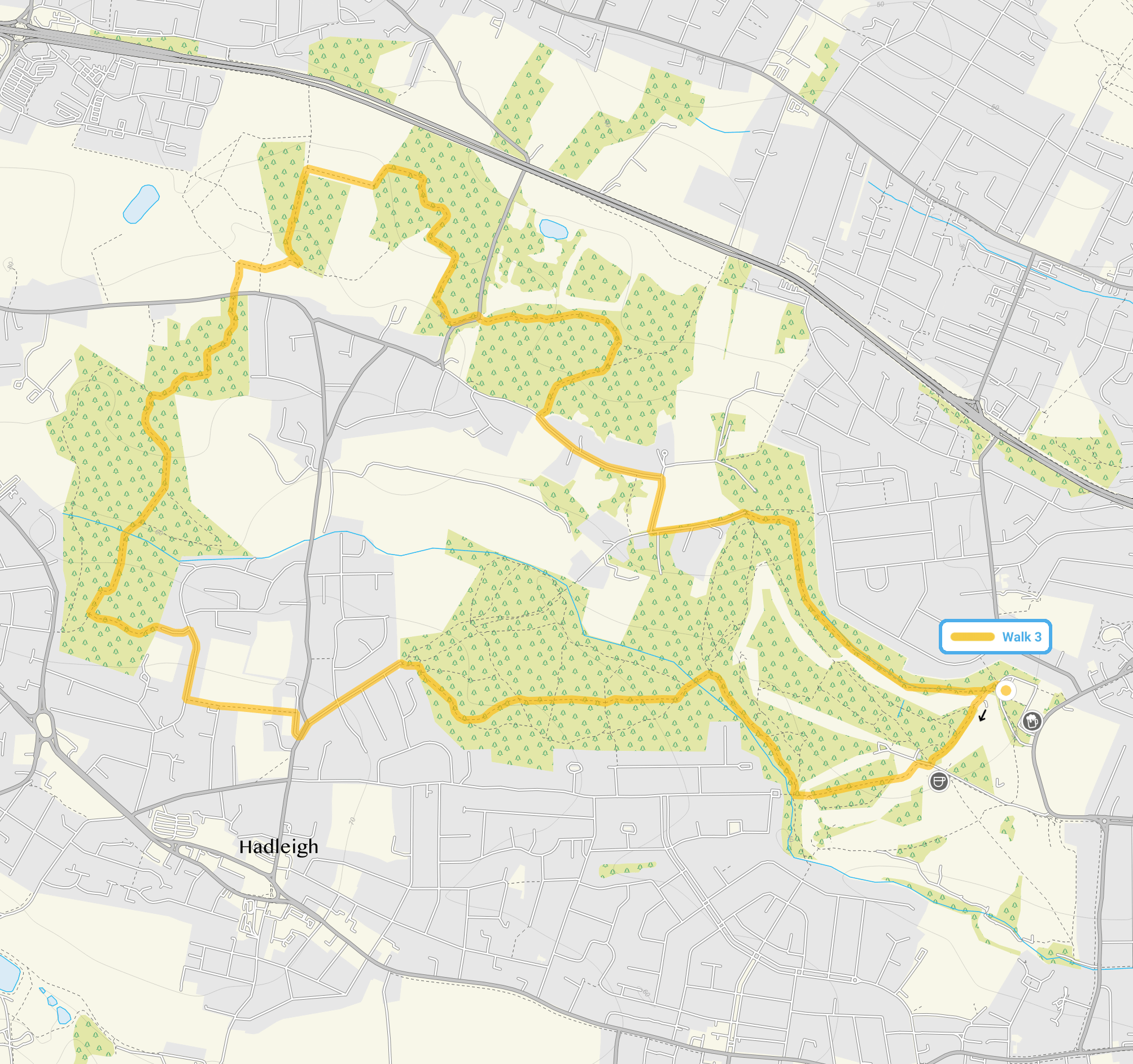 Route map for Belfairs Park Walk 3, a 6 mile circular walk in Essex