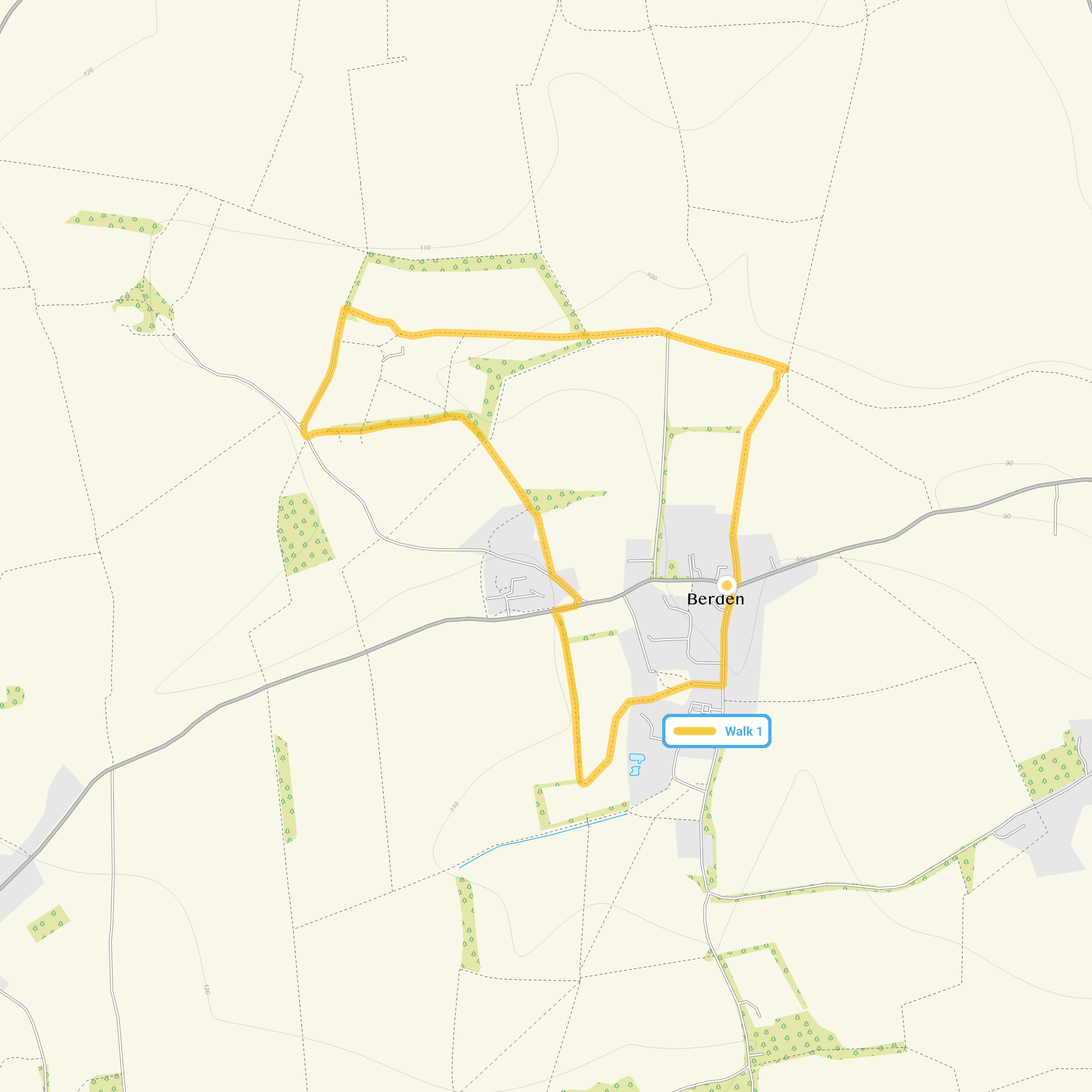 Route map for Berden Walk 1, a 2 mile circular walk in Essex