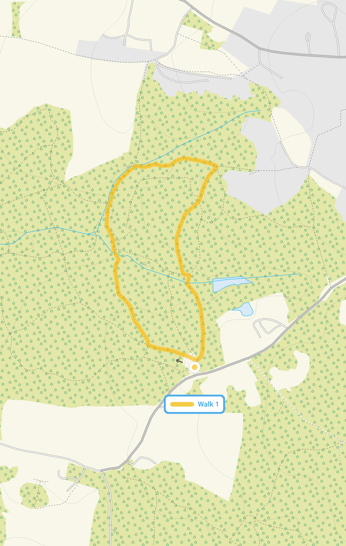 Route map for Blakes Wood Walk 1, a 0.75 mile circular walk in Essex