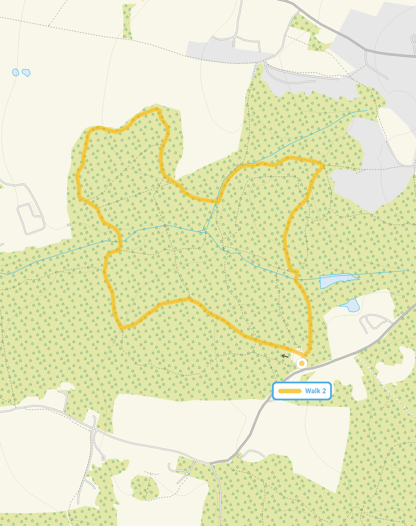 Route map for Blakes Wood Walk 2, a 1.5 mile circular walk in Essex