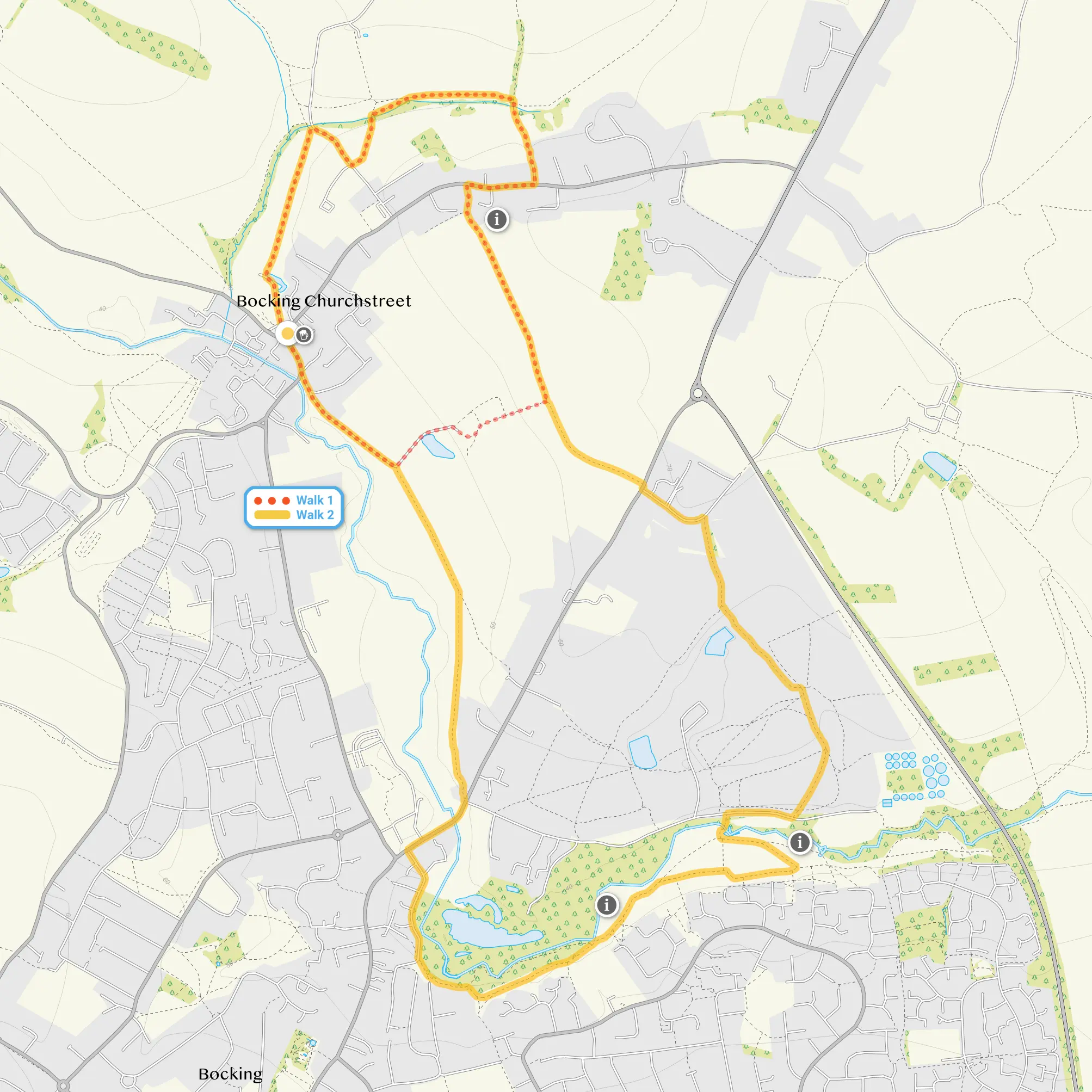 Route map for Bocking Walk 1, a 2 mile circular walk in Essex
