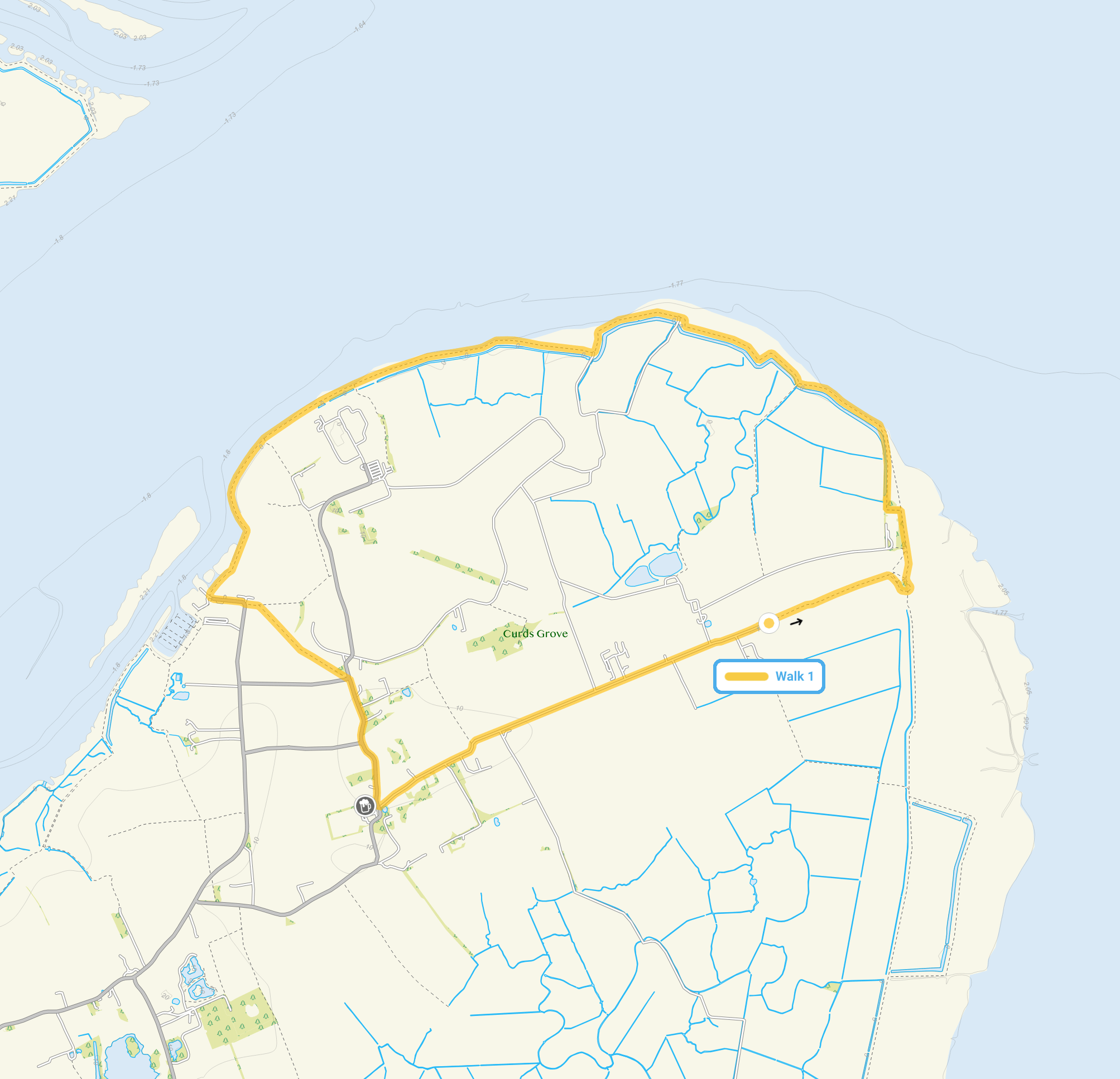 Route map for Bradwell on Sea Walk, a 6.25 mile circular walk in Essex