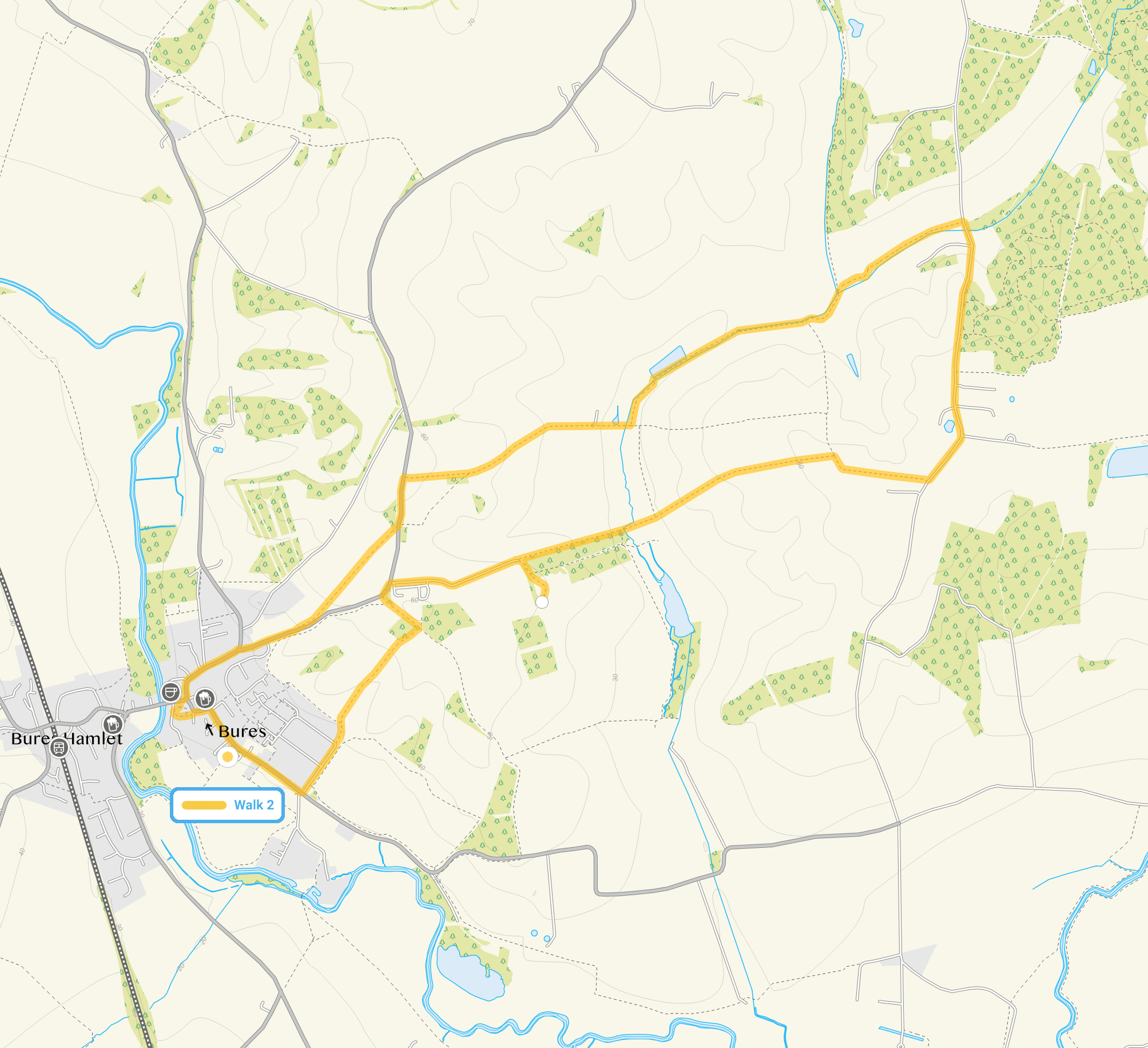 Route map for Bures Walk 2, a 4.75 mile circular walk in Essex