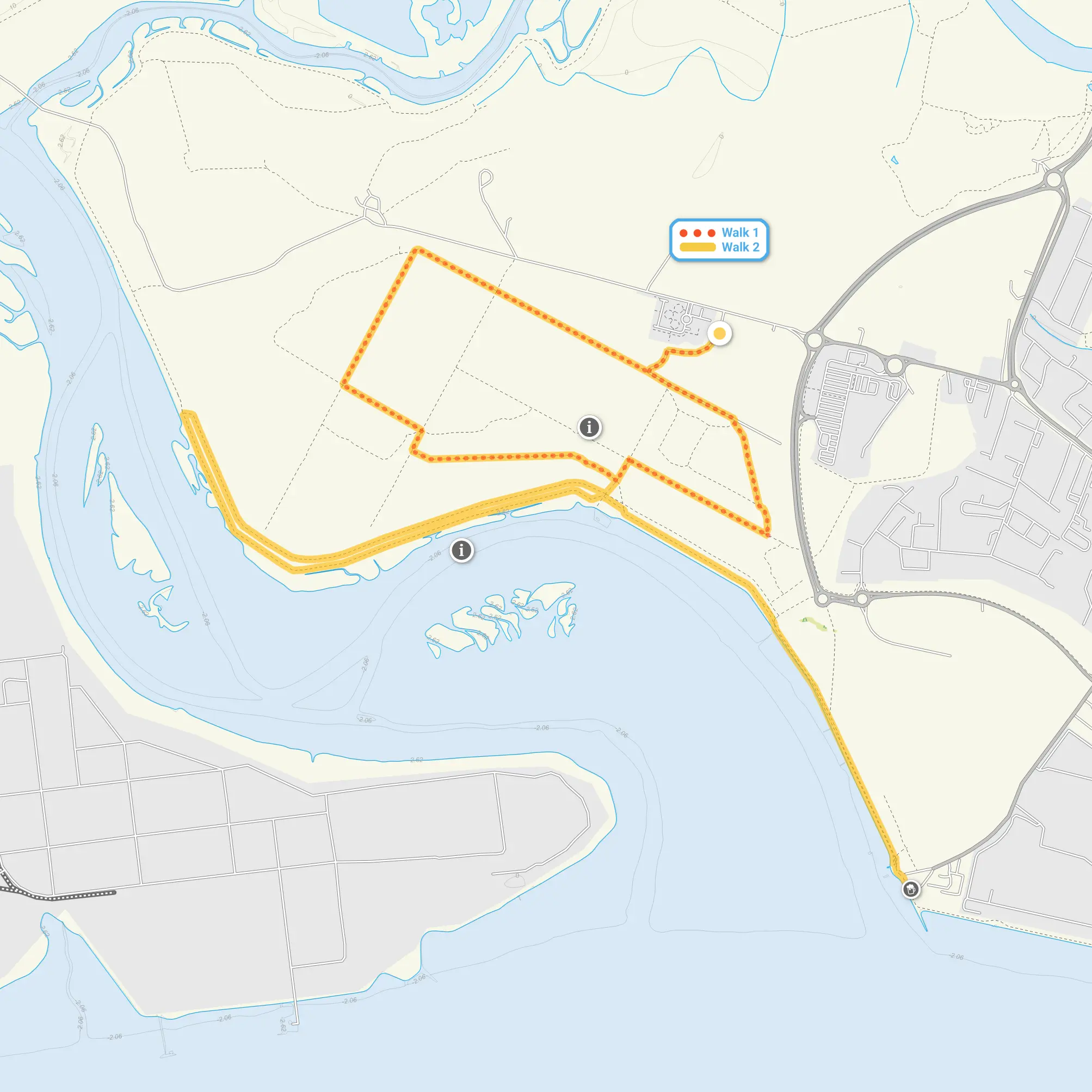 Route map for Canvey Wick Walk 1, a 2 mile circular walk in Essex