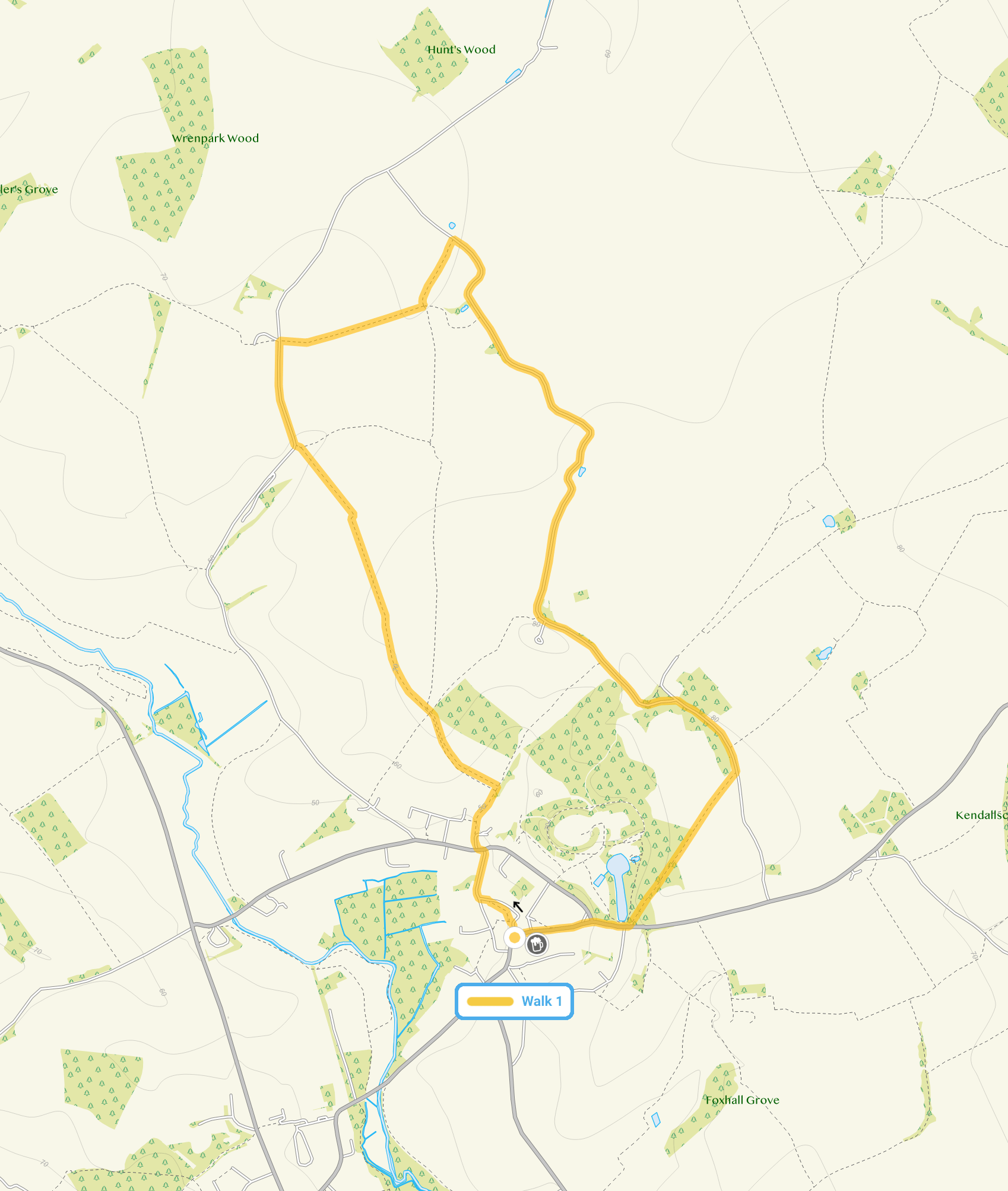 Route map for Castle Hedingham Walk 1, a 3.5 mile circular walk in Essex