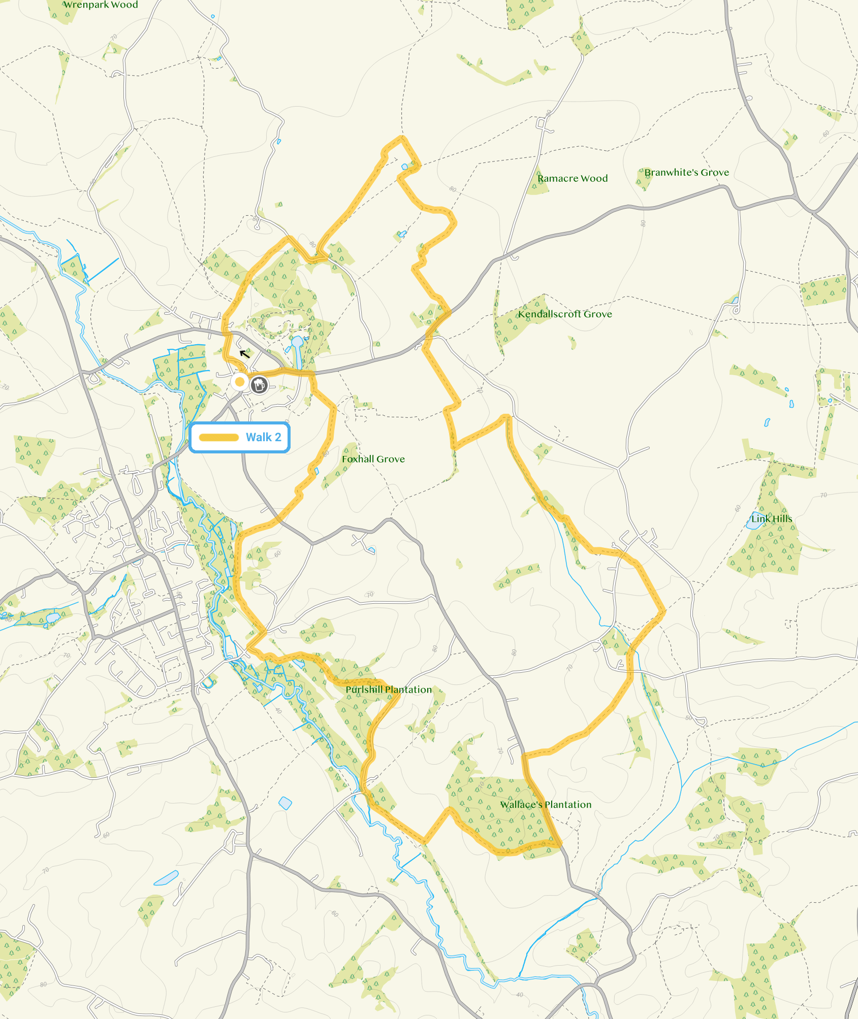 Route map for Castle Hedingham Walk 2, an 8.5 mile circular walk in Essex