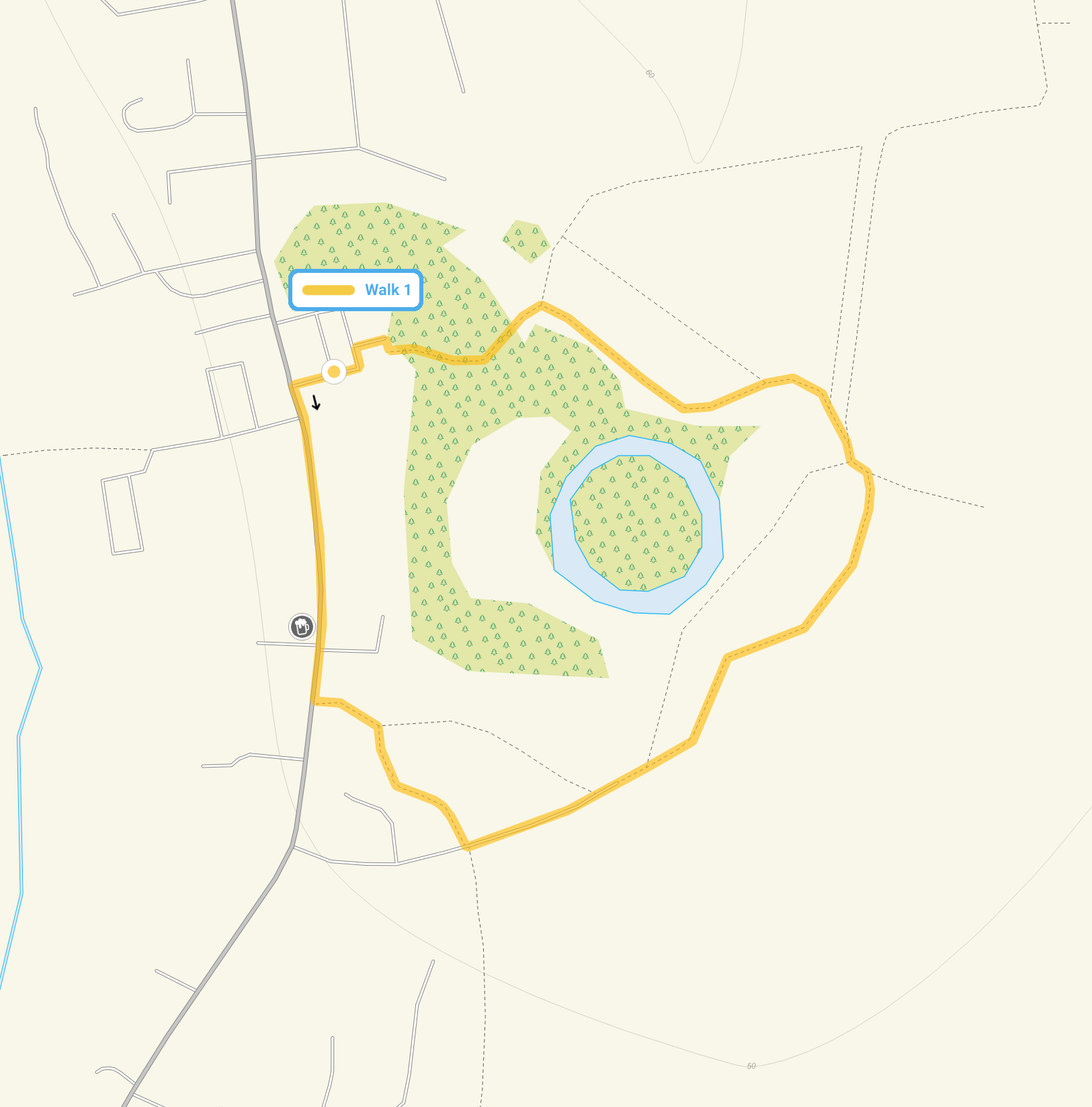 Route map for Chipping Ongar Walk 1, a 0.5 mile circular walk in Essex