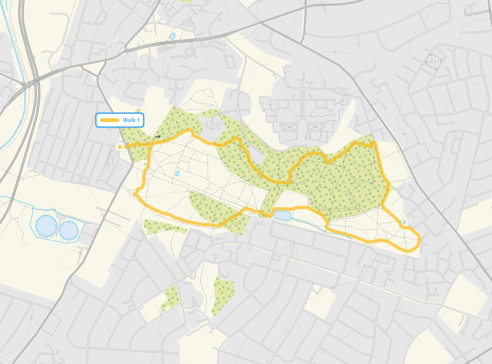 Route map for Claybury Park Walk, a 2.75 mile circular walk in Essex