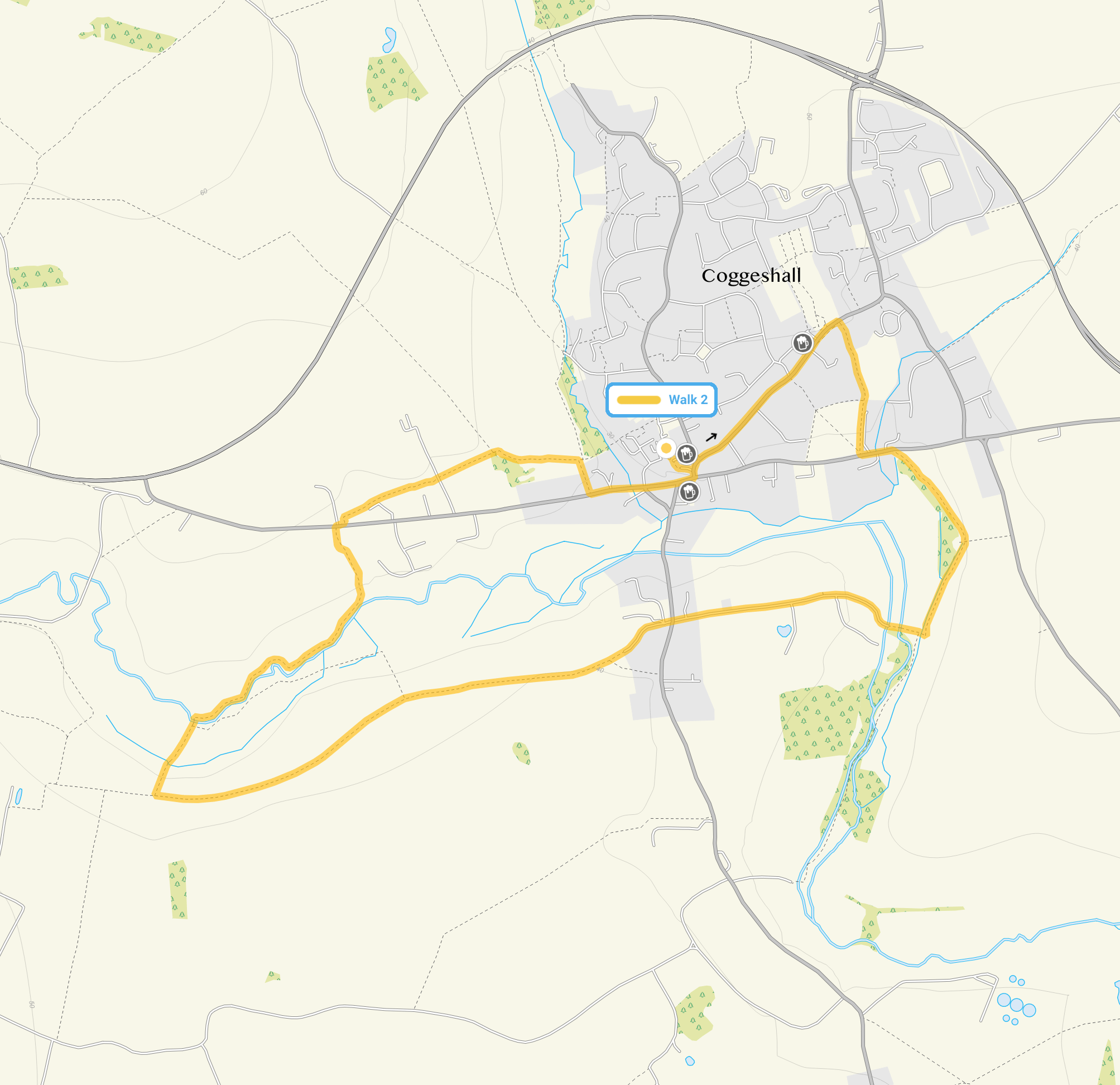 Route map for Coggeshall Walk 2, a 3.75 mile circular walk in Essex