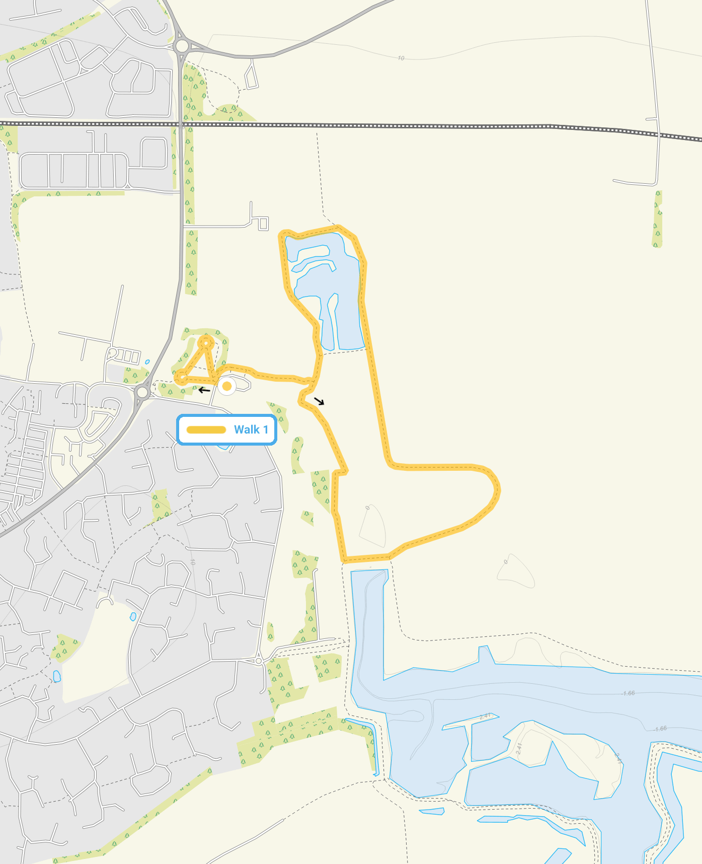 Route map for Compass Gardens Walk, a 1.75 mile circular walk in Essex