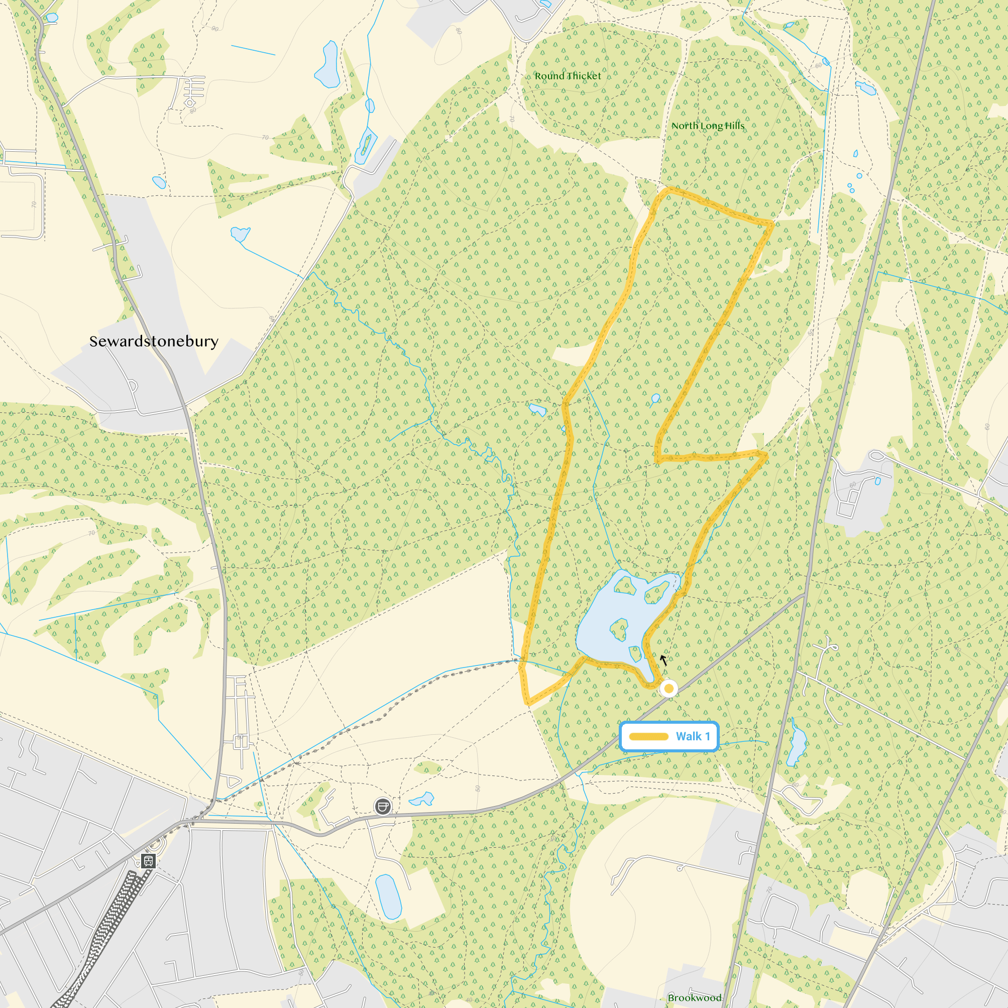 Route map for Connaught Water Walk, a 2.25 mile circular walk in Essex