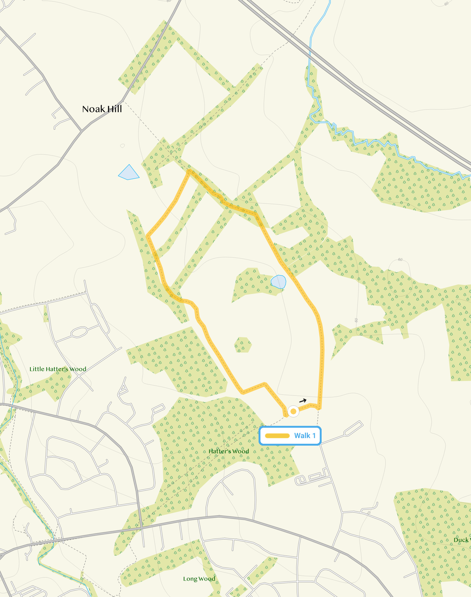 Route map for Dagnam Park Walk, a 1.25 mile circular walk in Essex