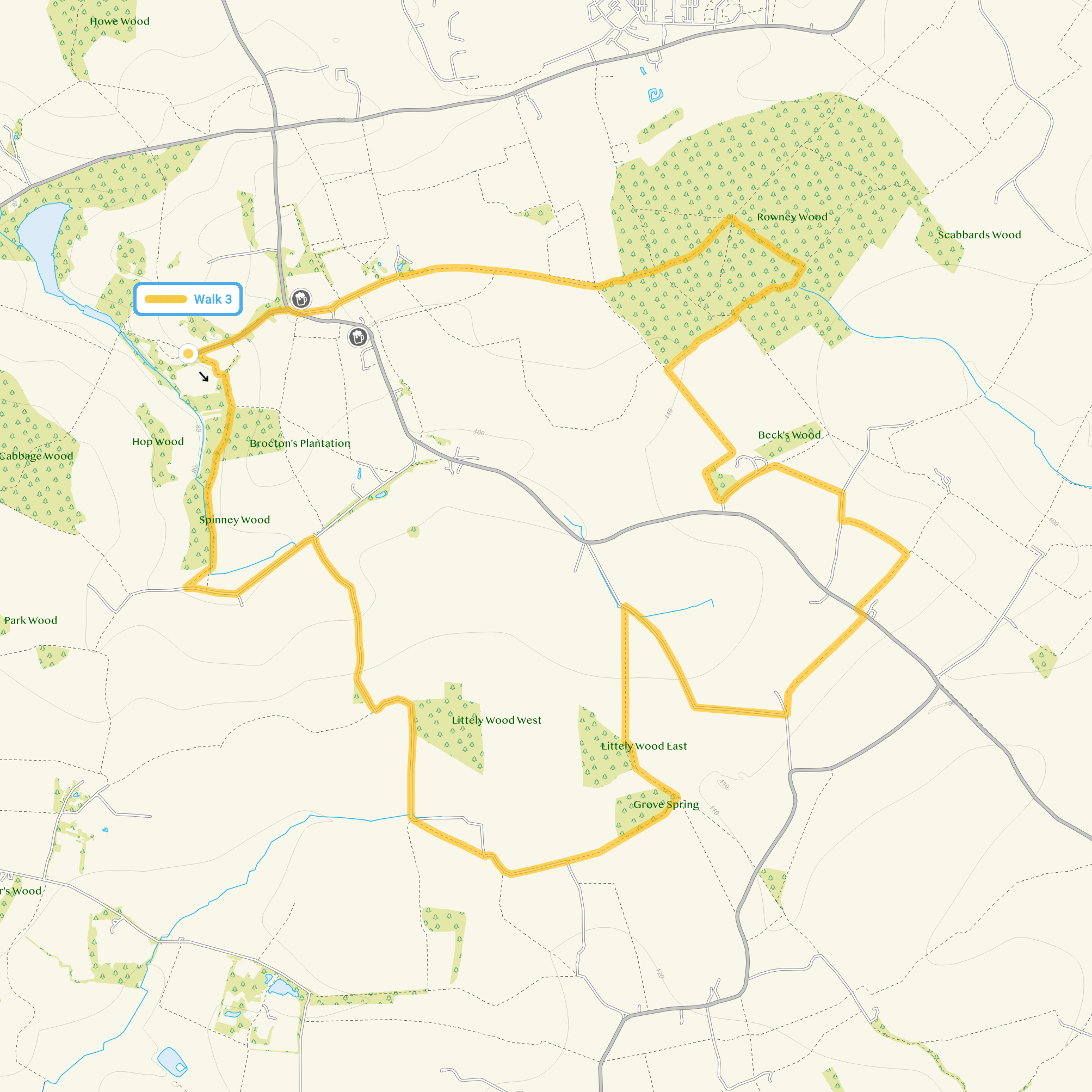 Route map for Debden Walk 3, a 7.25 mile circular walk in Essex