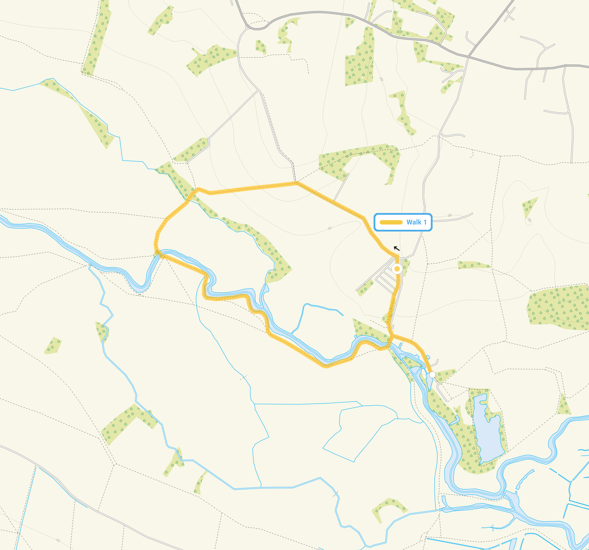 Route map for Dedham Walk 1, a 1.75 mile circular walk in Essex