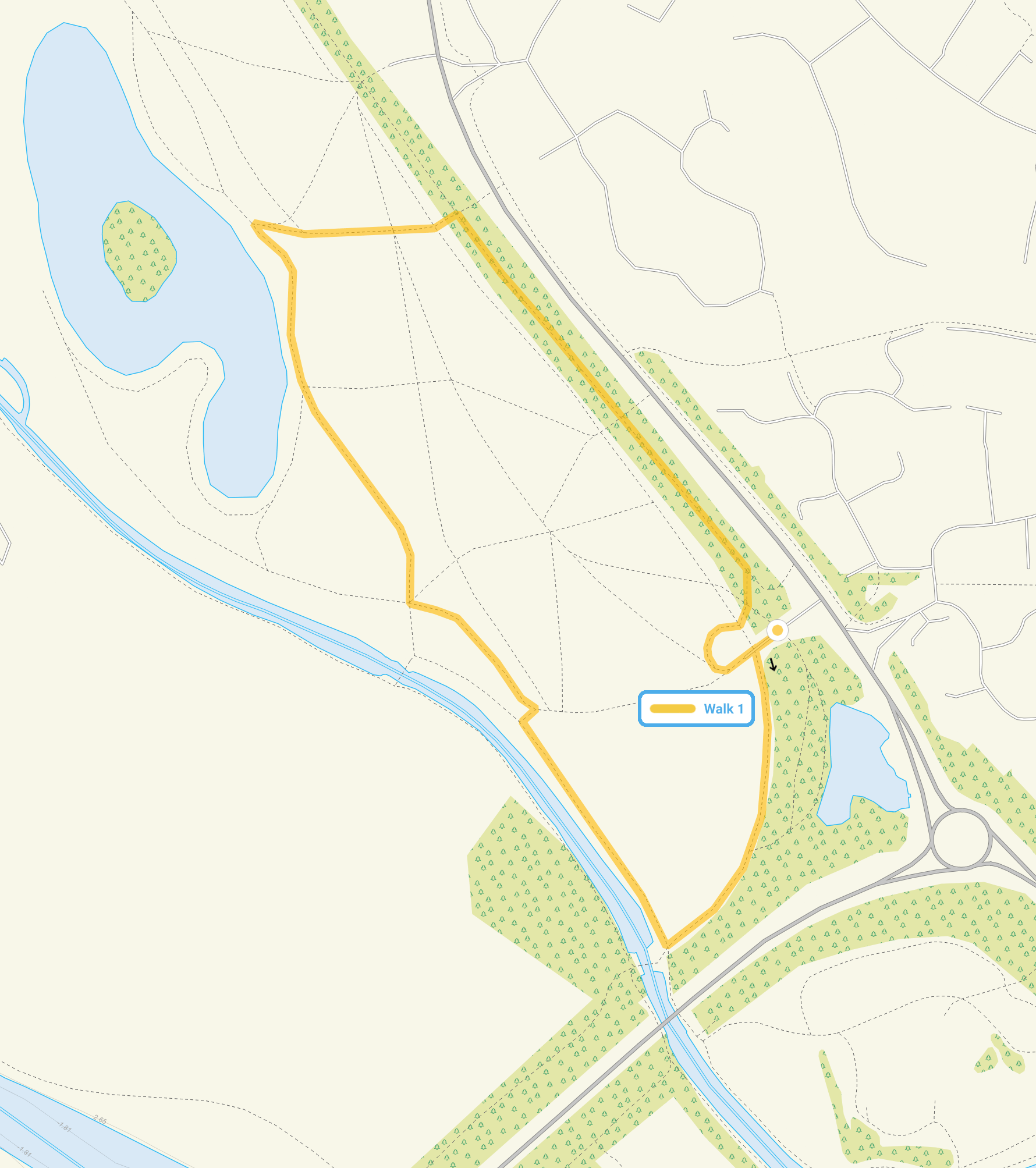 Route map for Elms Farm Park Walk, a 0.75 mile circular walk in Essex