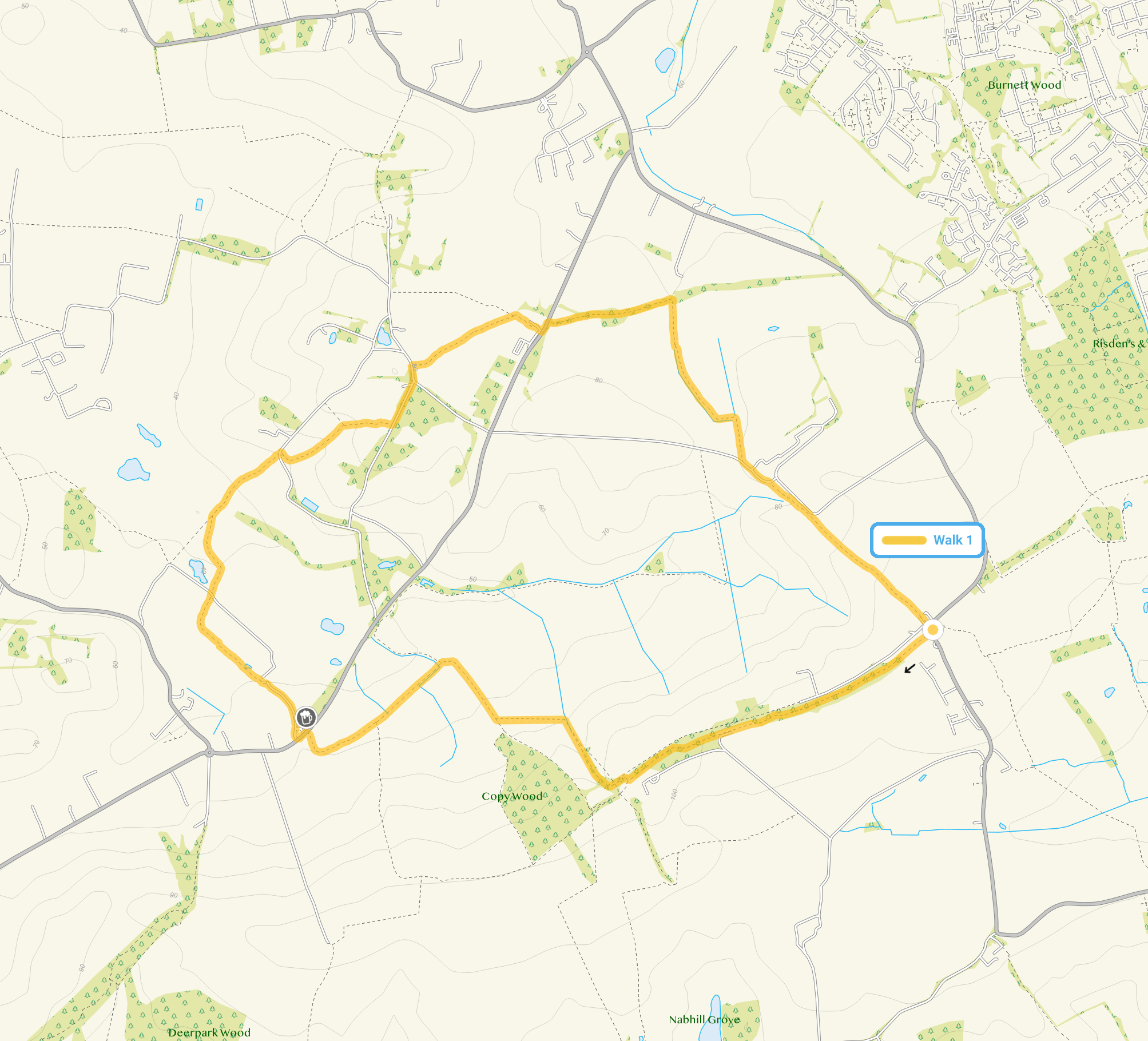 Route map for Epping Green Walk, a 4.75 mile circular walk in Essex
