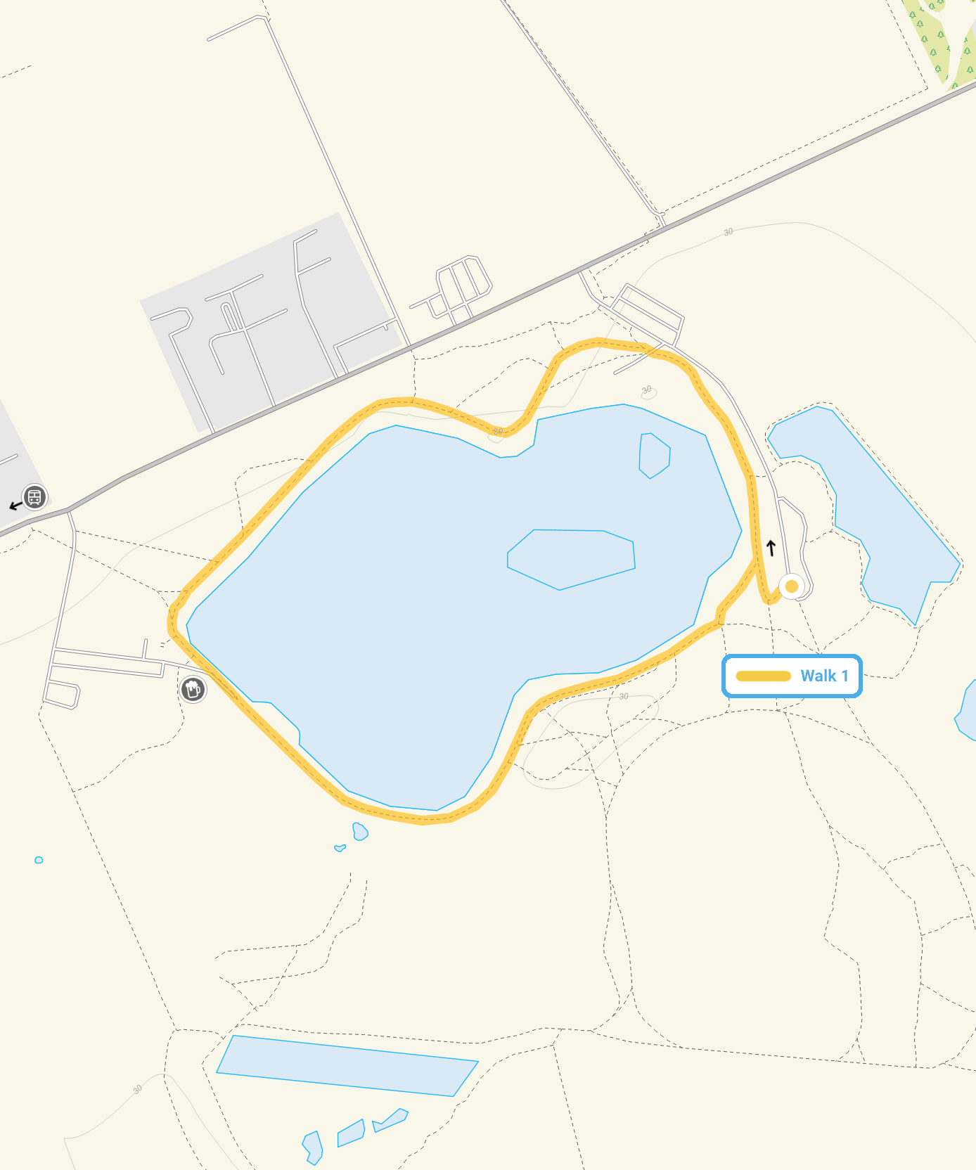 Route map for Fairlop Waters Walk 1, a 1.25 mile circular walk in Essex