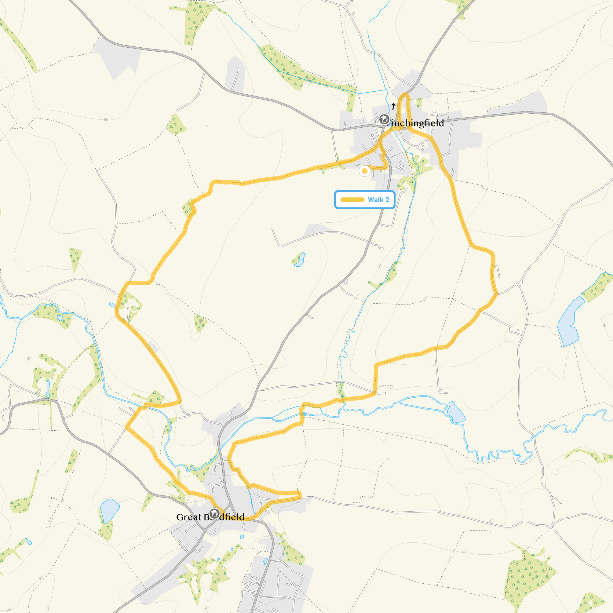 Route map for Finchingfield Walk 2, a 5.75 mile circular walk in Essex