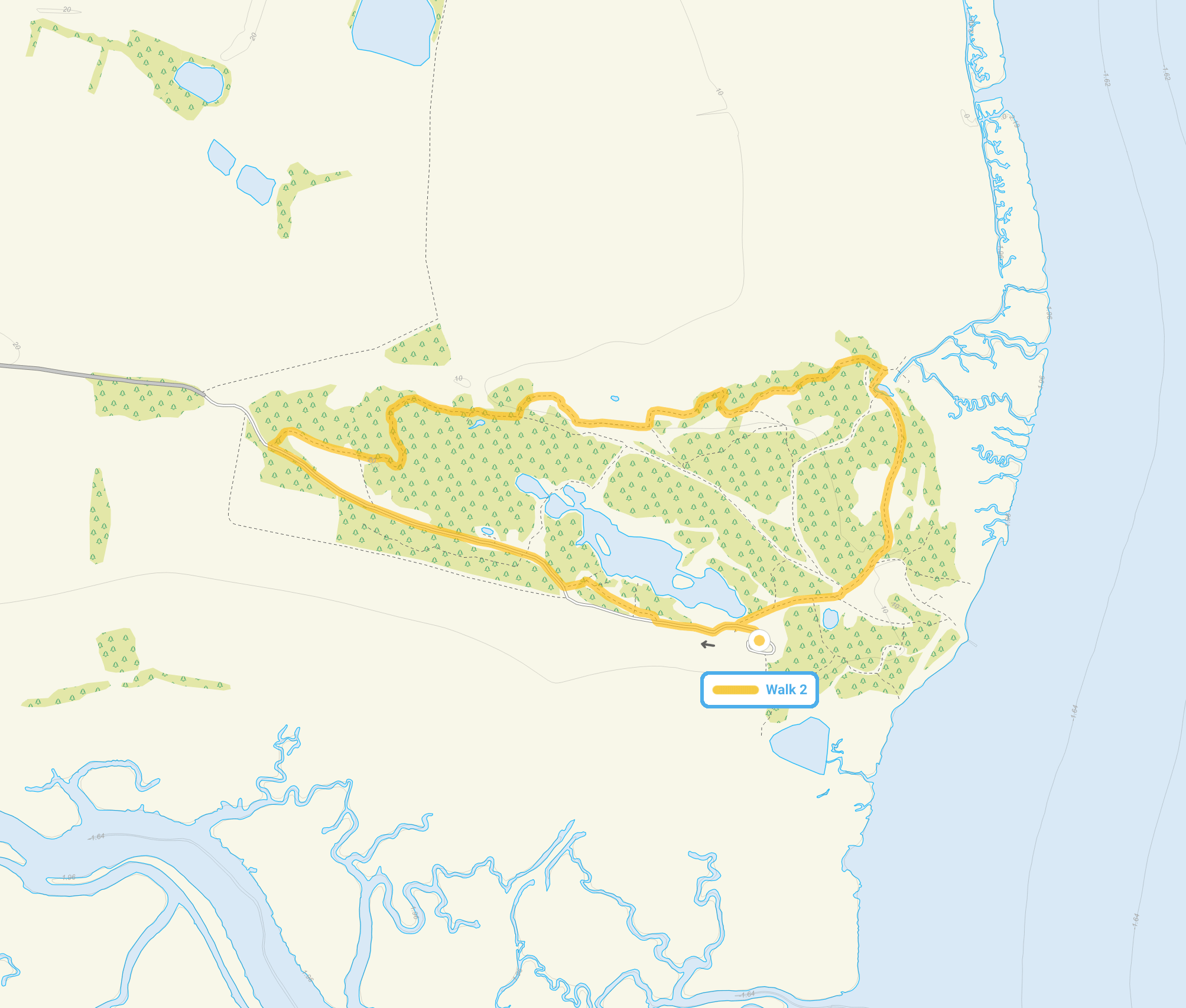 Route map for Fingringhoe Wick Walk 2, a 1.75 mile circular walk in Essex