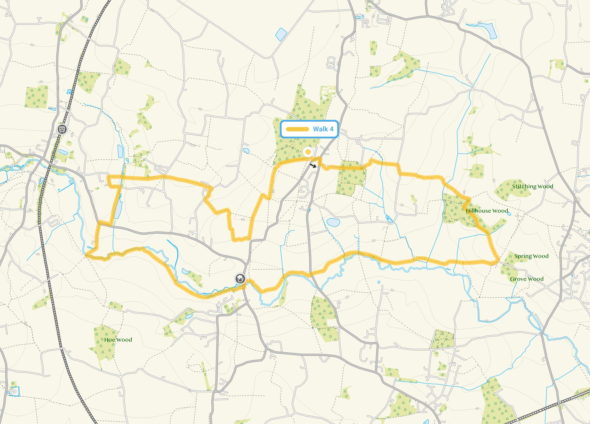 Route map for Fordham Walk 4, an 8.75 mile circular walk in Essex