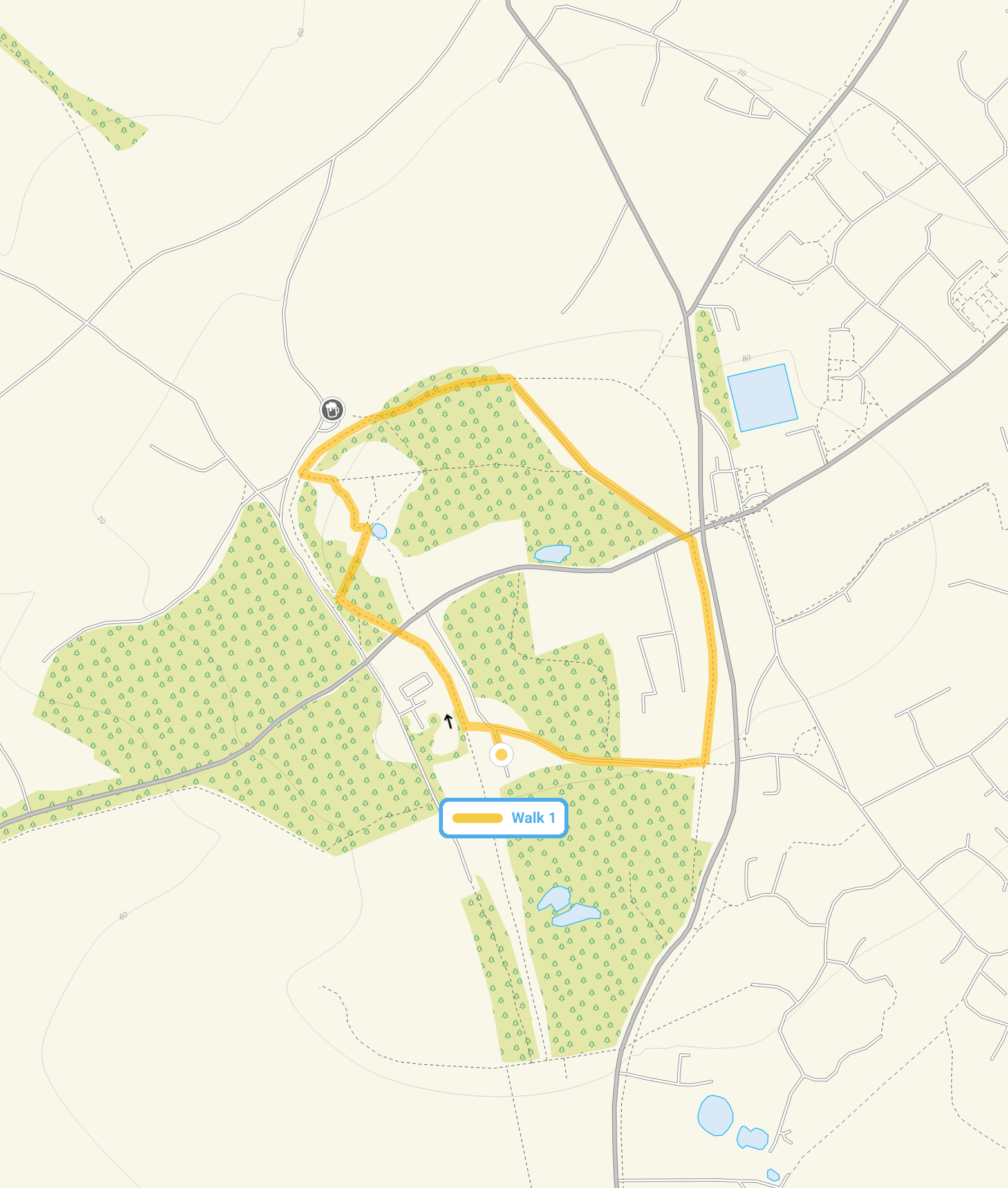 Route map for Galleywood Common Walk, a 1 mile circular walk in Essex