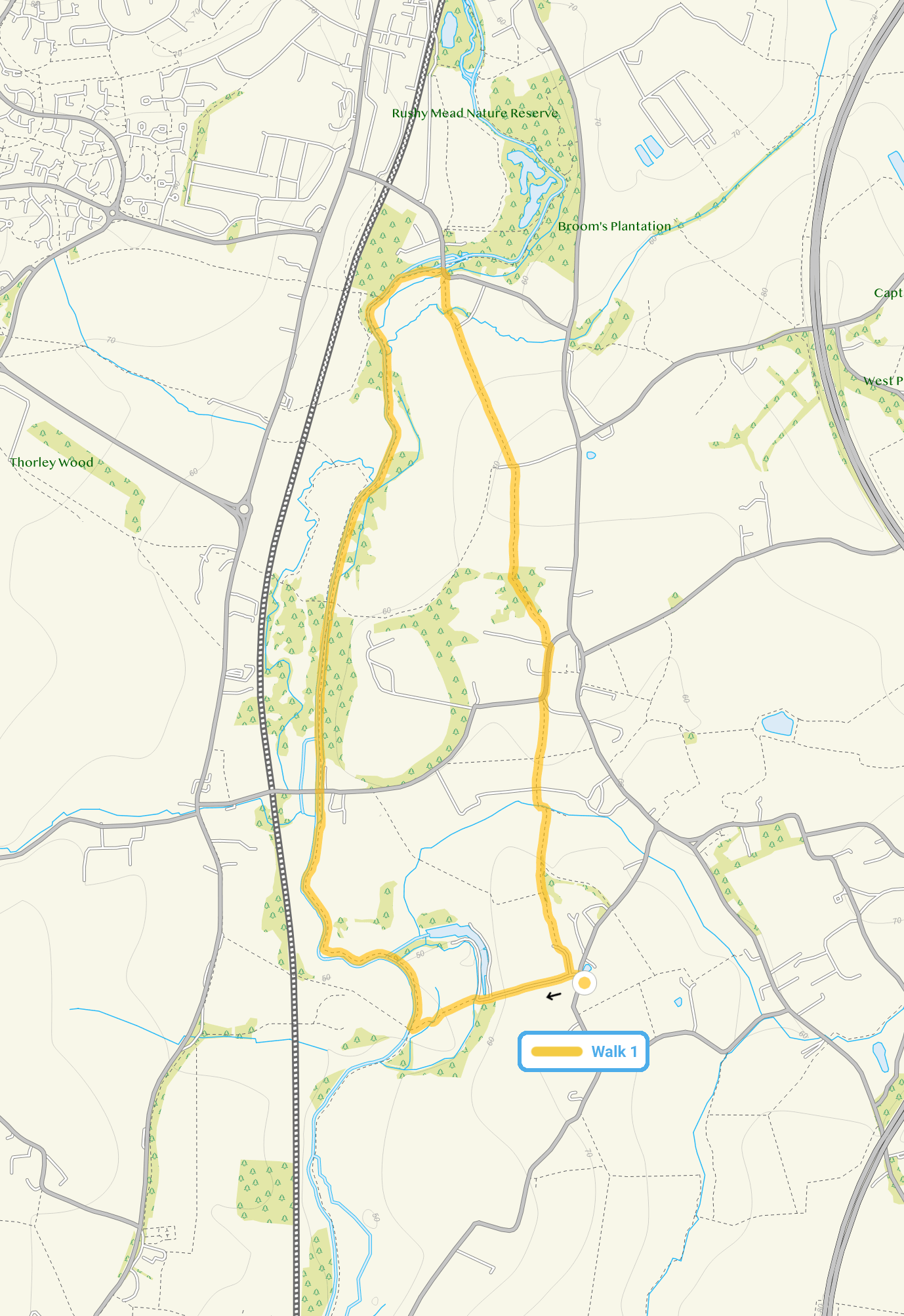 Route map for Gaston Green Walk 1, a 3.75 mile circular walk in Essex
