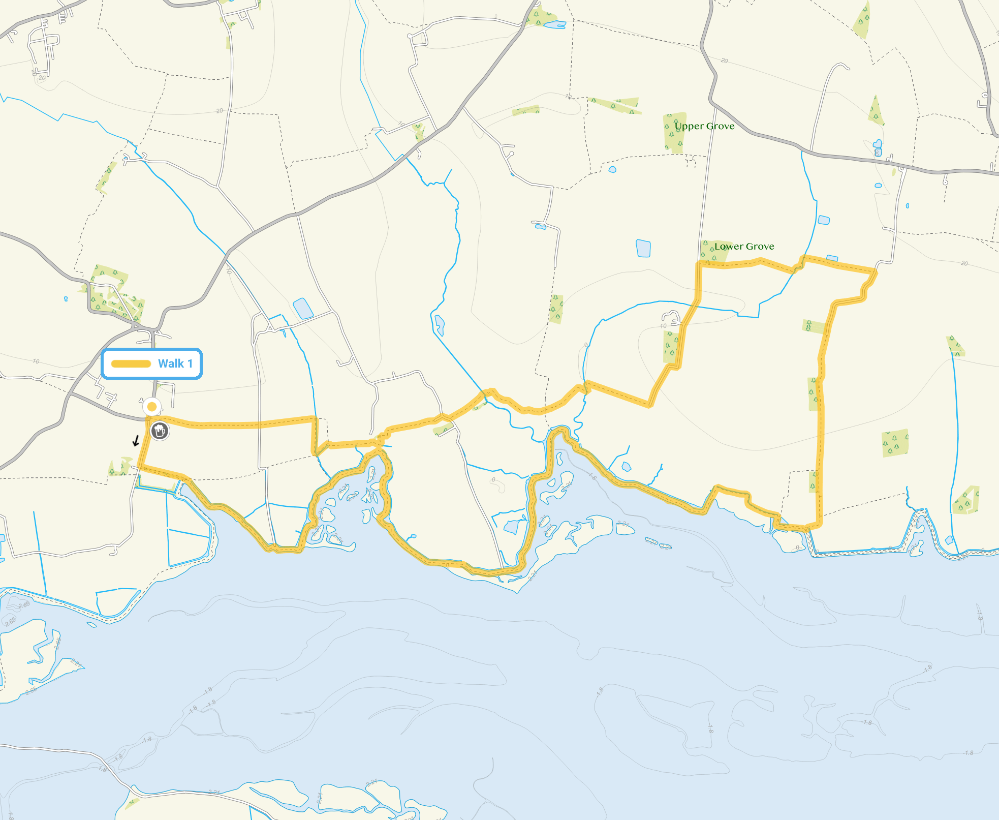 Route map for Goldhanger Walk, an 8.75 mile circular walk in Essex