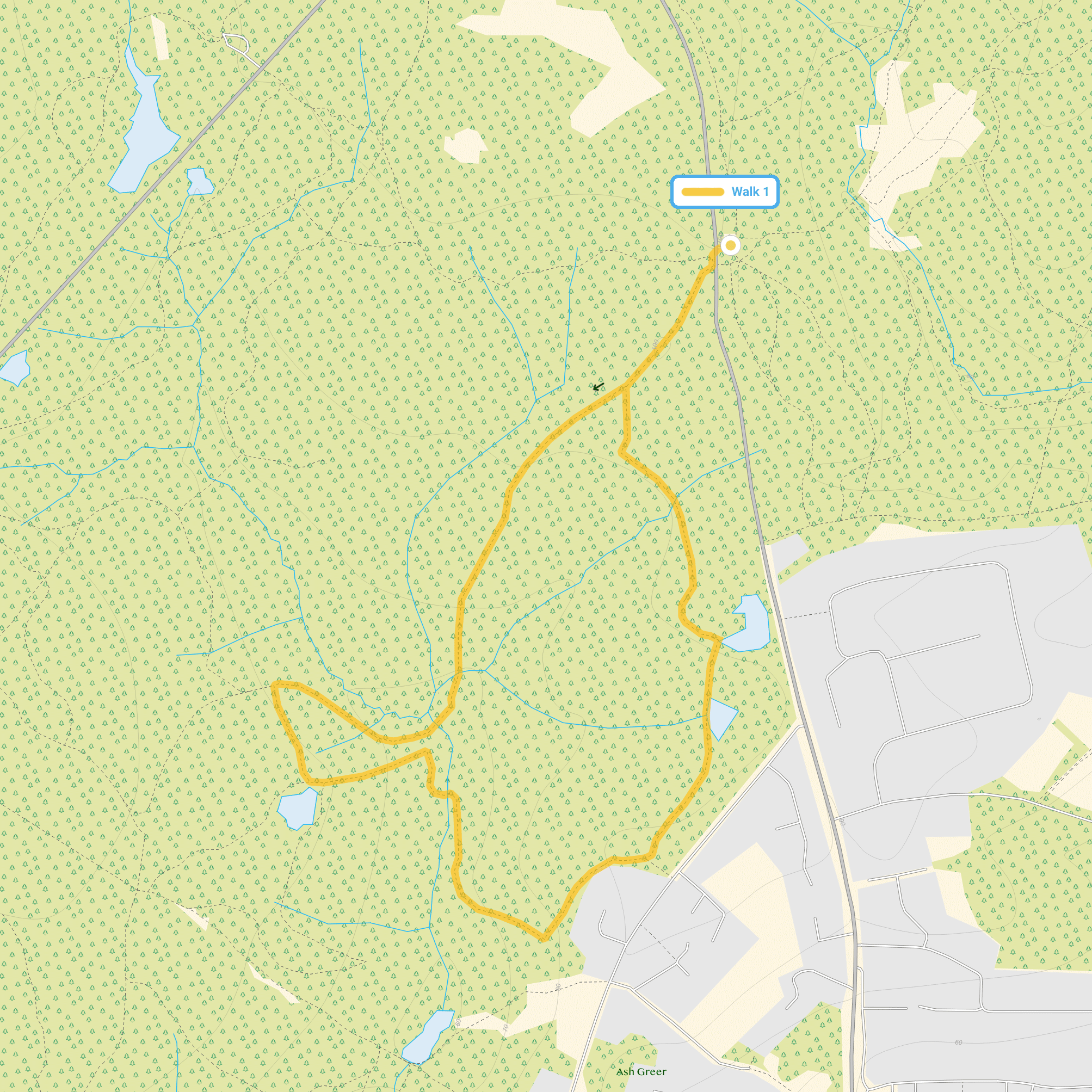 Route map for Goldings Hill Walk 1, a 1.75 mile circular walk in Essex