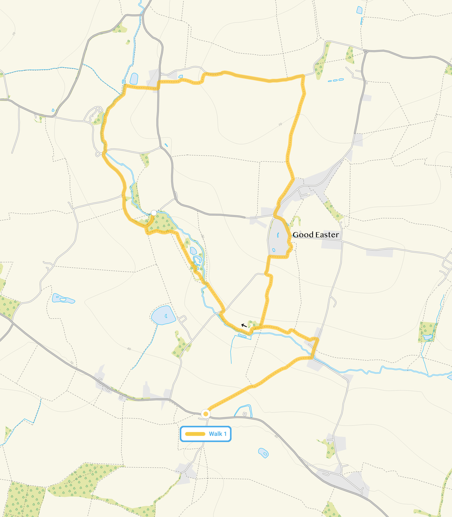 Route map for Good Easter Walk 1, a 5.5 mile circular walk in Essex