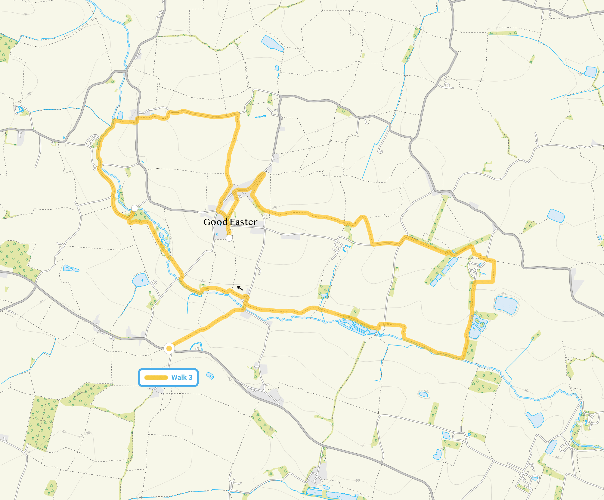 Route map for Good Easter Walk 3, a 9.25 mile circular walk in Essex