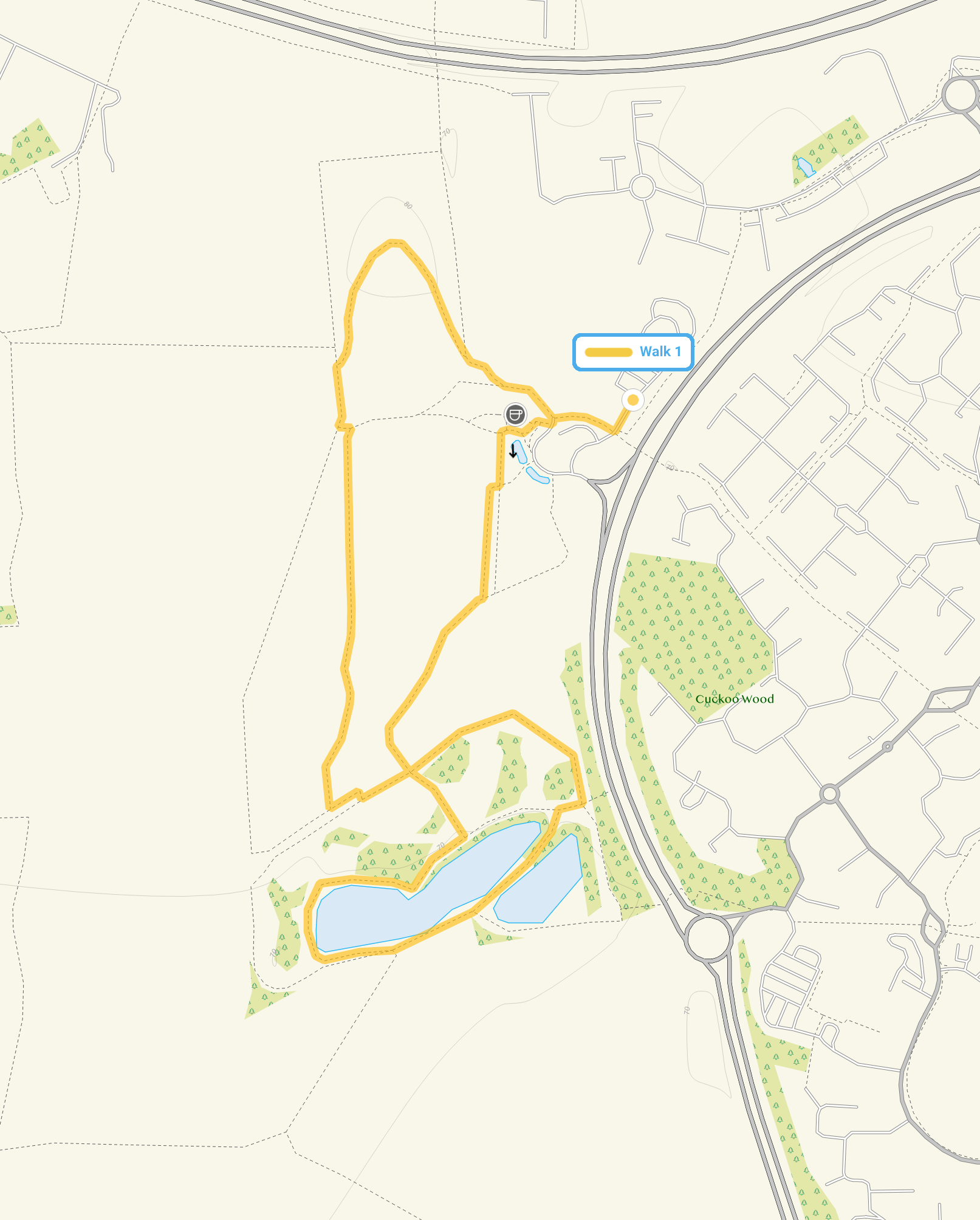 Route map for Great Notley Park Walk 1, a 1.75 mile circular walk in Essex