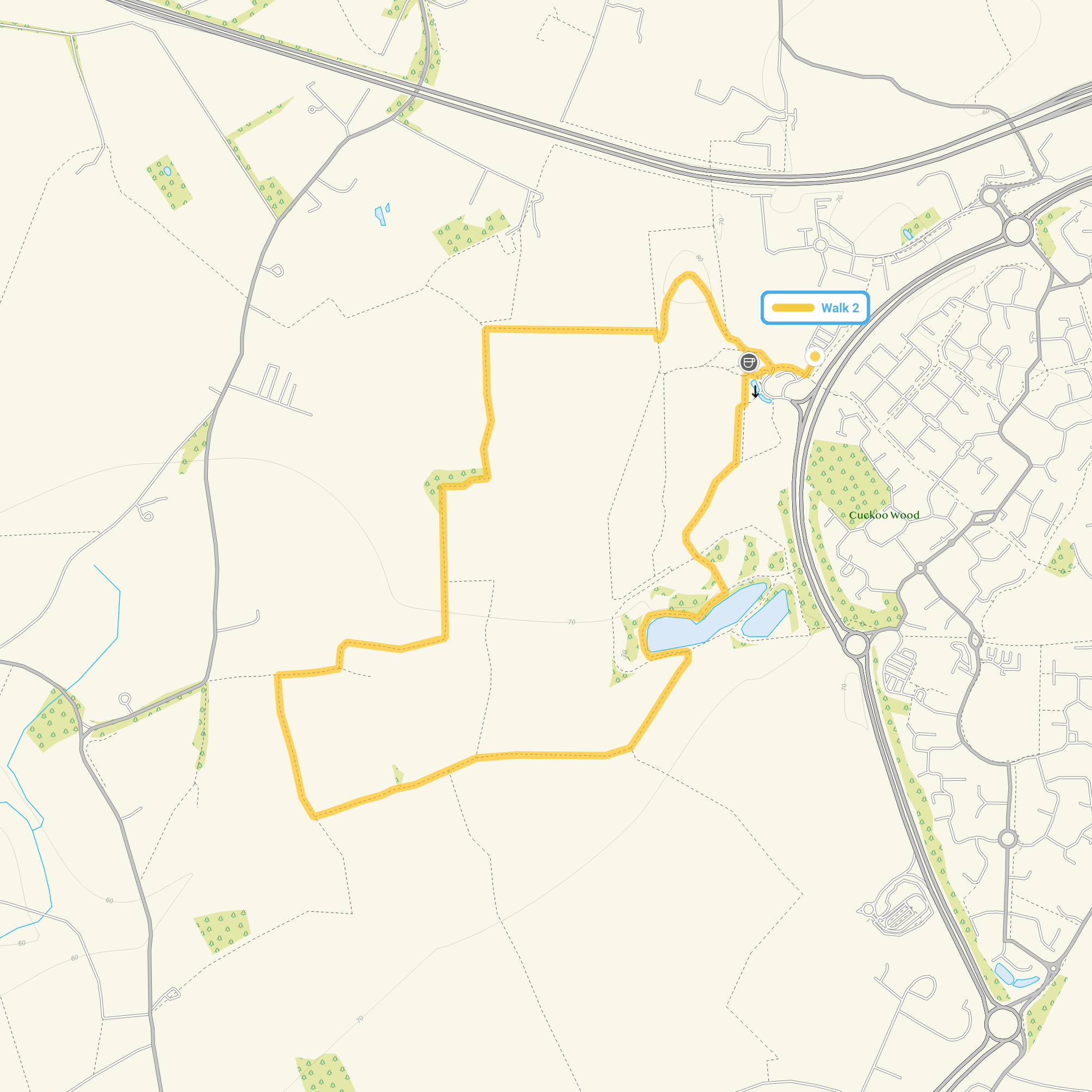 Route map for Great Notley Park Walk 2, a 3 mile circular walk in Essex