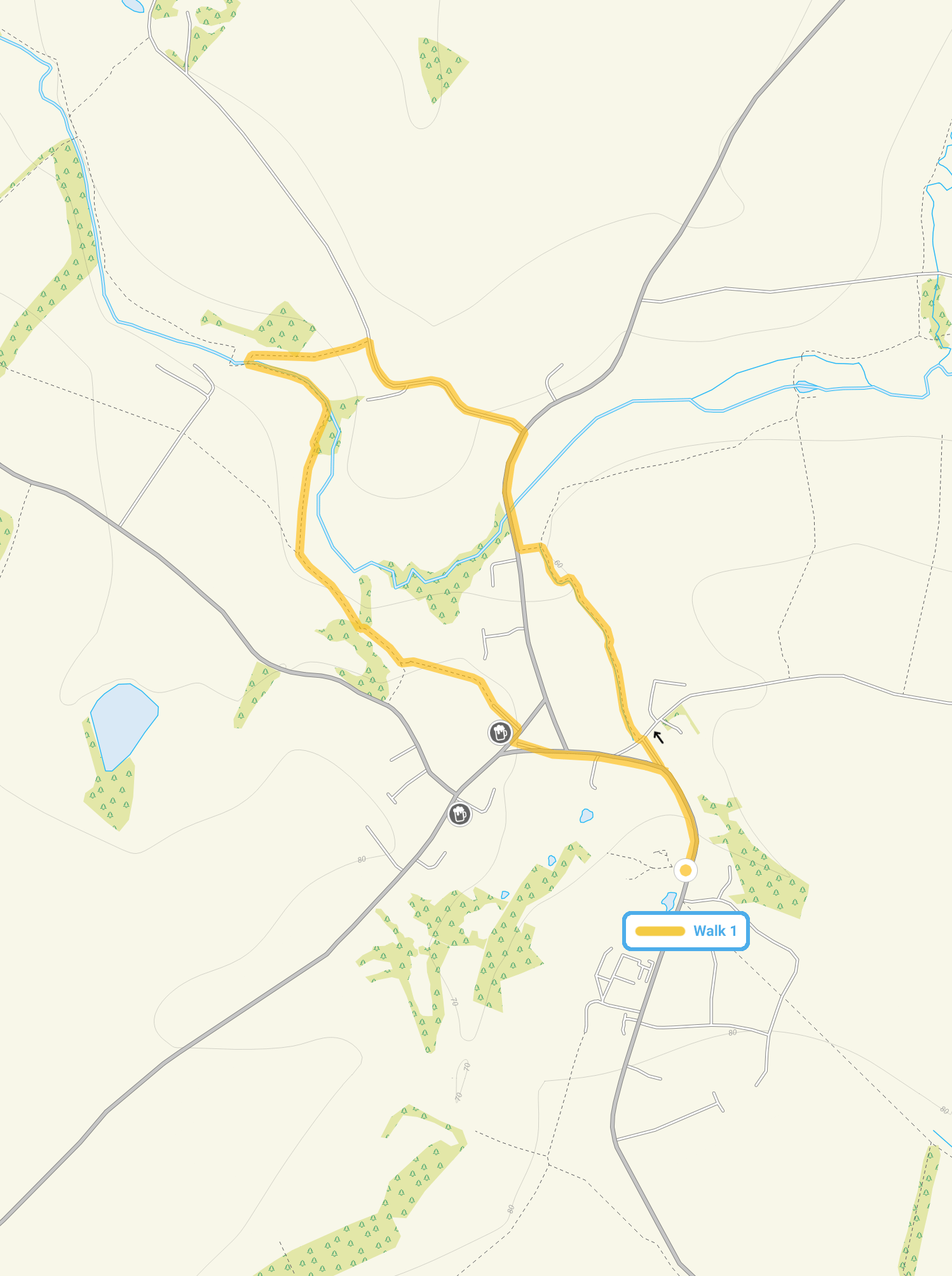 Route map for Great Bardfield Walk 1, a 1.75 mile circular walk in Essex