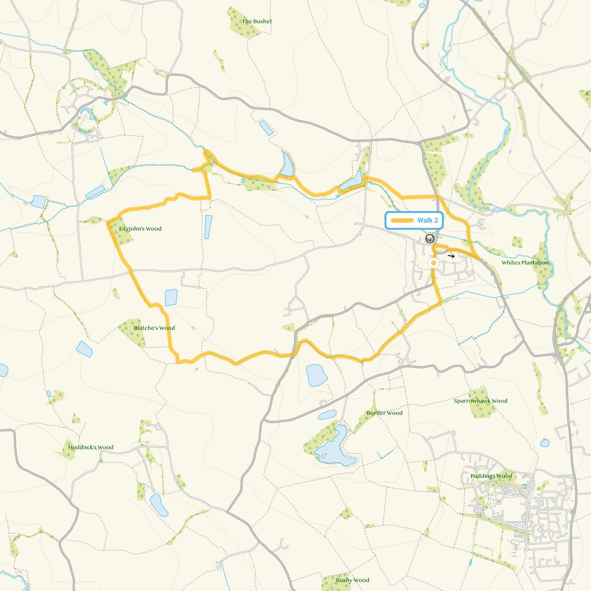 Route map for Great Waltham Walk 2, a 6 mile circular walk in Essex