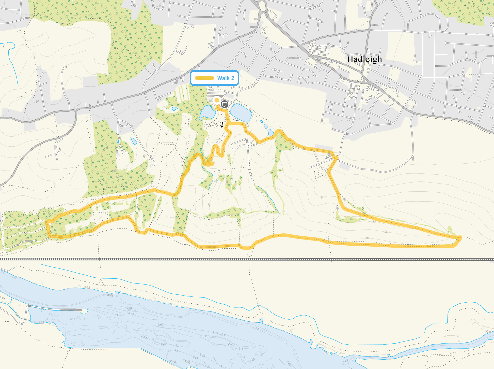 Route map for Hadleigh Castle Walk 2, a 5 mile circular walk in Essex