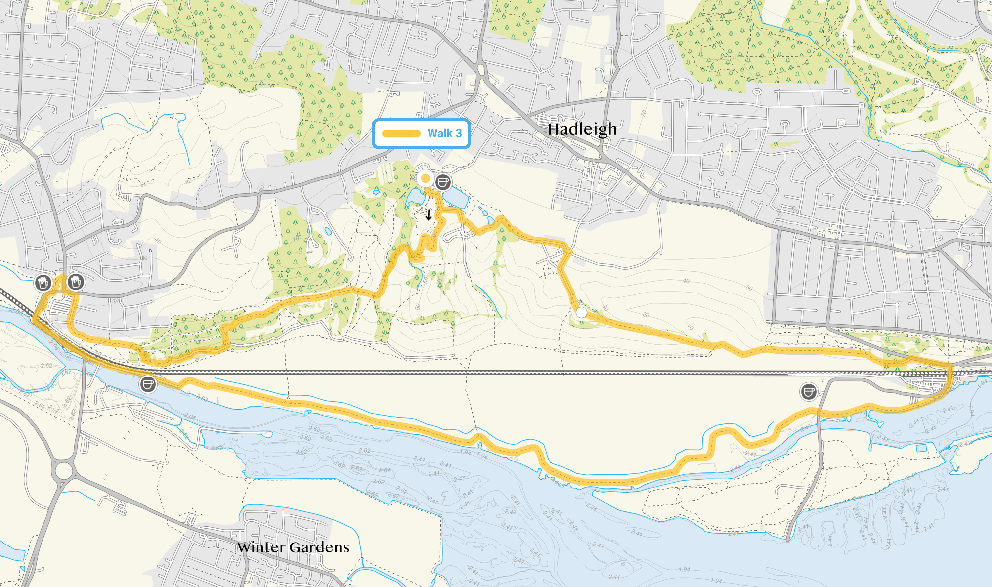 Route map for Hadleigh Castle Walk 3, a 9 mile circular walk in Essex