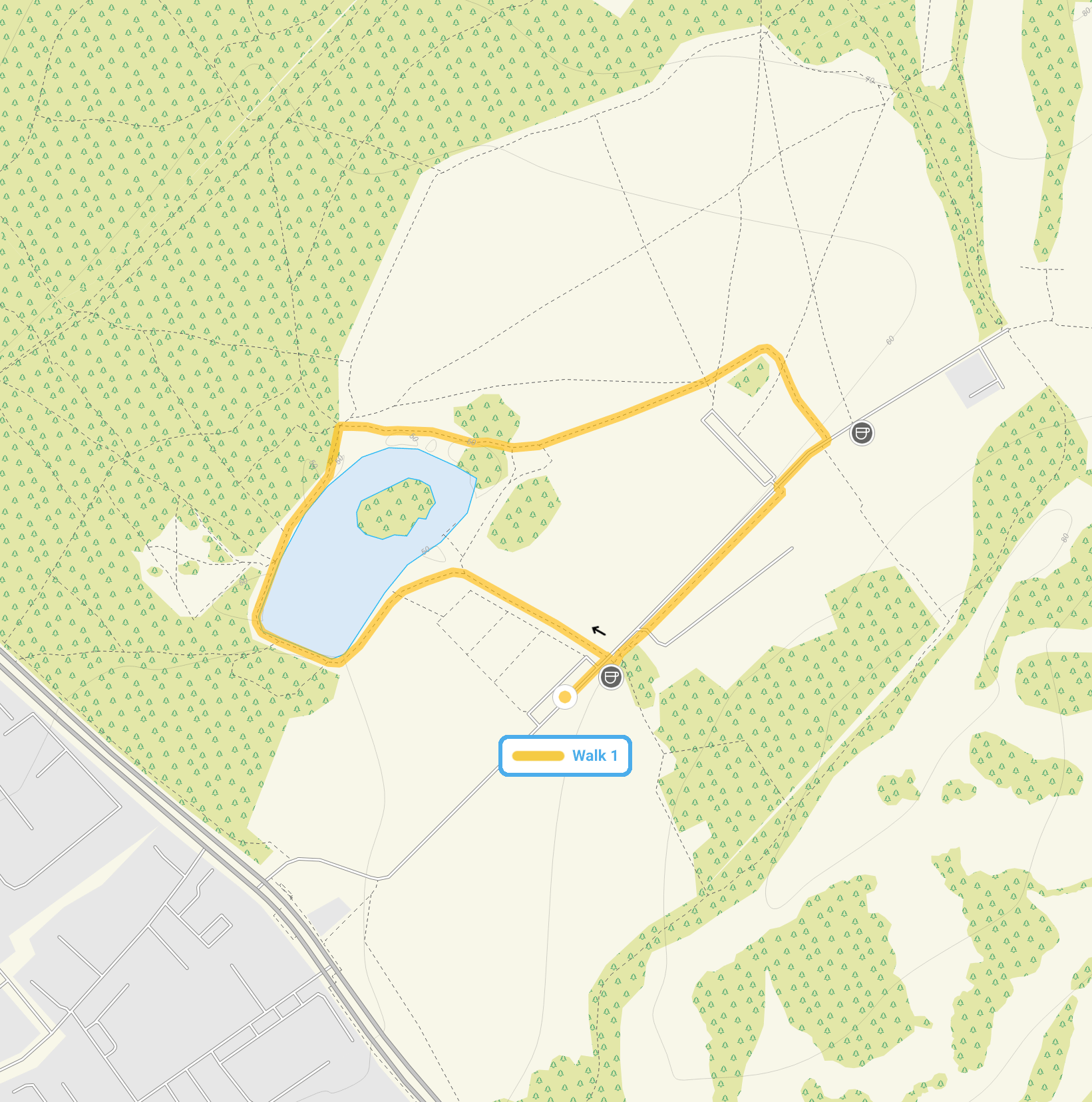 Route map for Hainault Forest Walk 1, a 1.25 mile circular walk in Essex