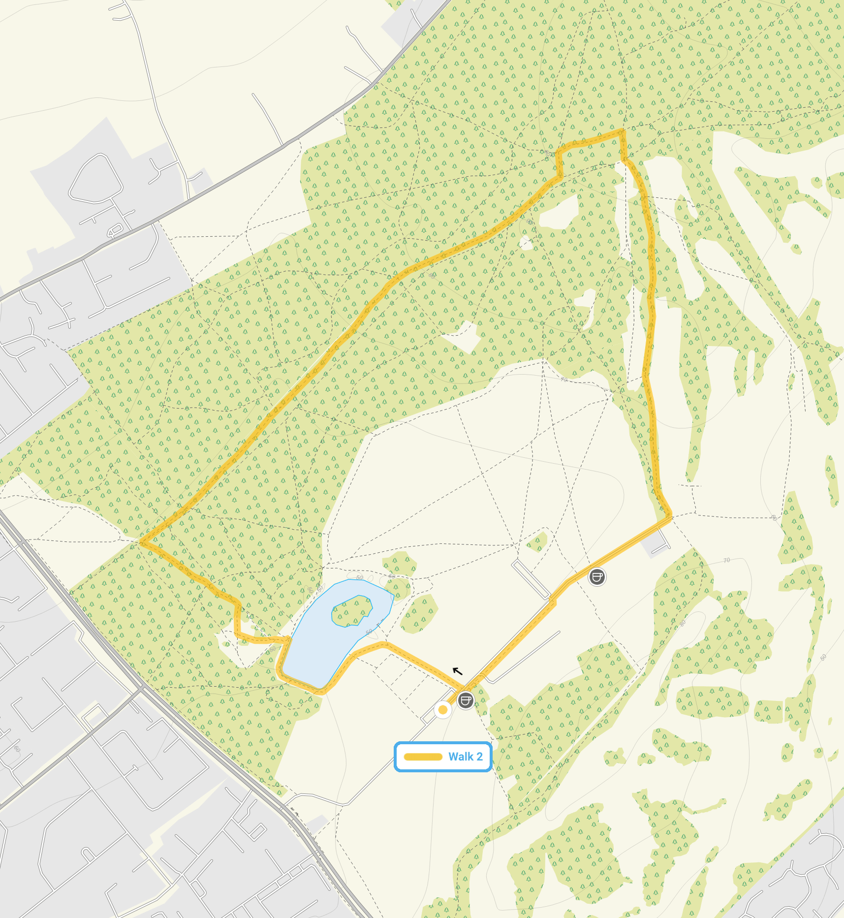 Route map for Hainault Forest Walk 2, a 2.5 mile circular walk in Essex
