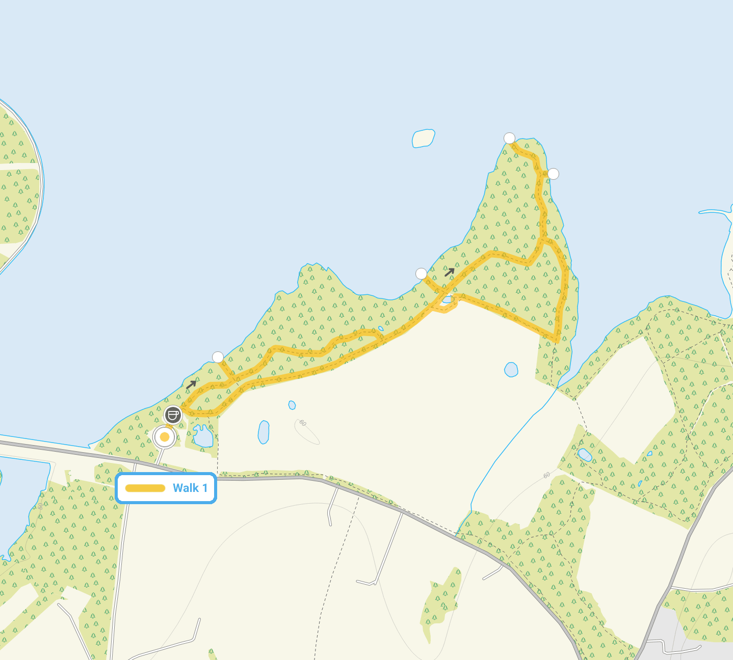 Route map for Hanningfield Reservoir Walk 1, a 1.75 mile circular walk in Essex