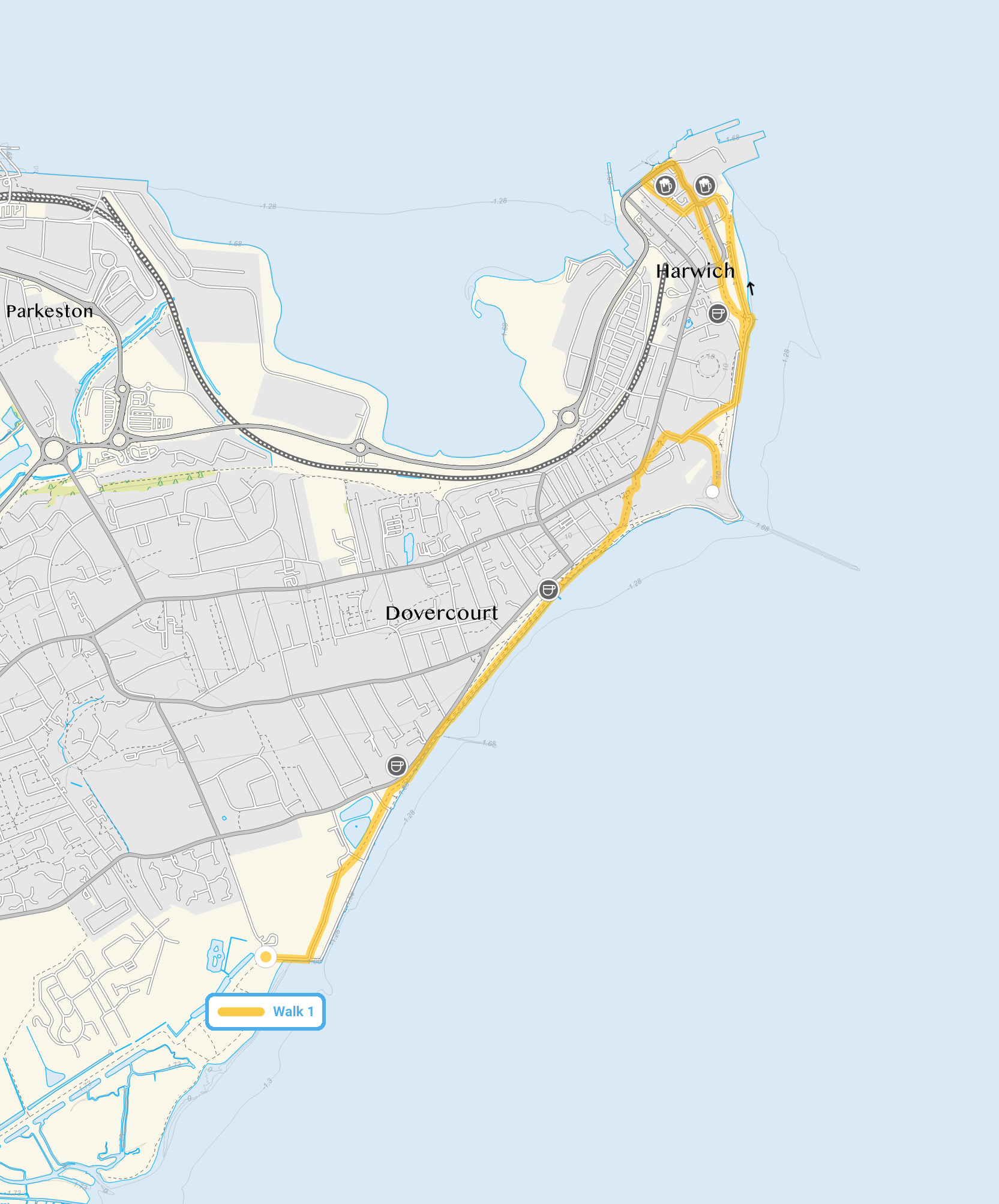 Route map for Harwich Walk, a 4.75 mile circular walk in Essex