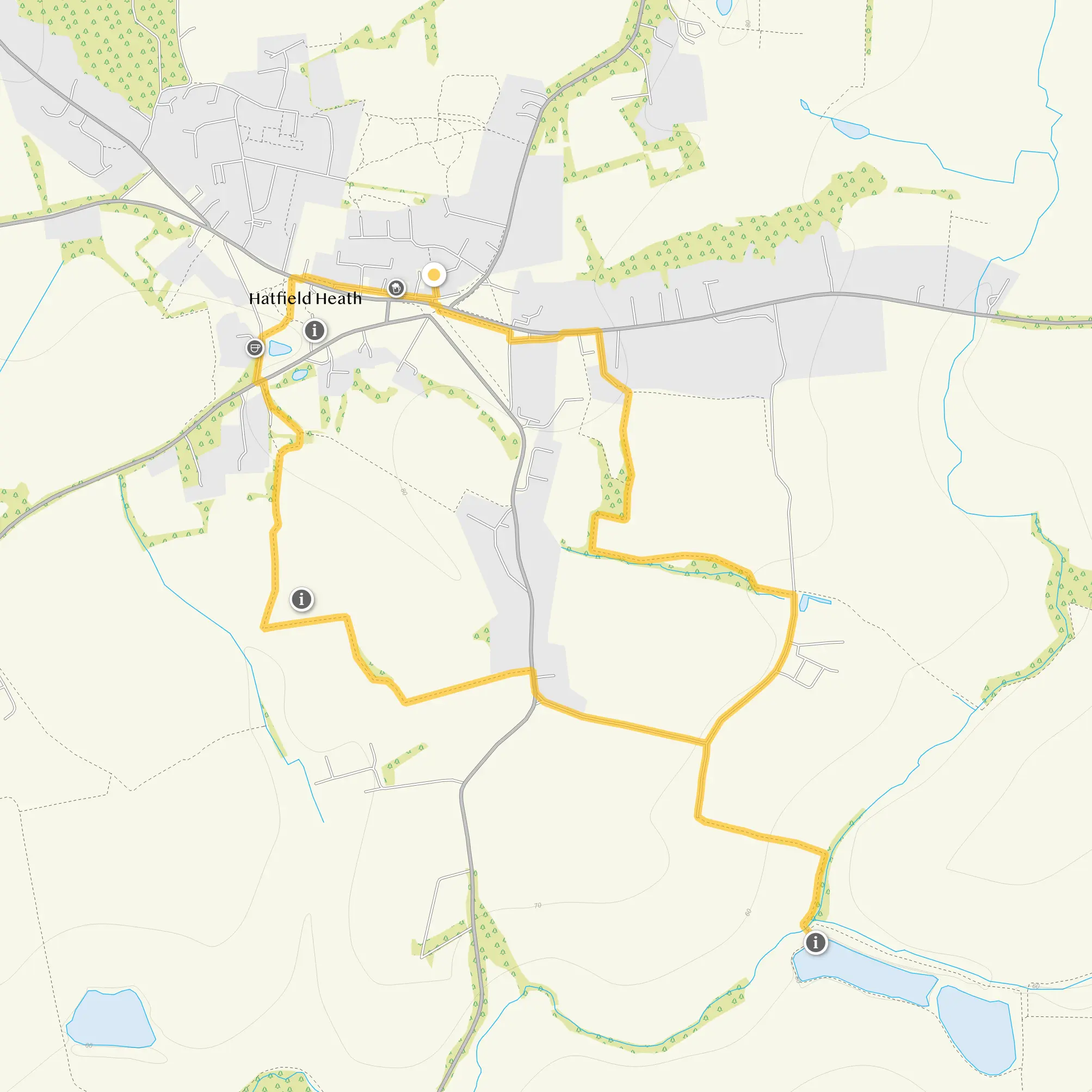 Route map for Hatfield Heath Walk, a 3 mile circular walk in Essex