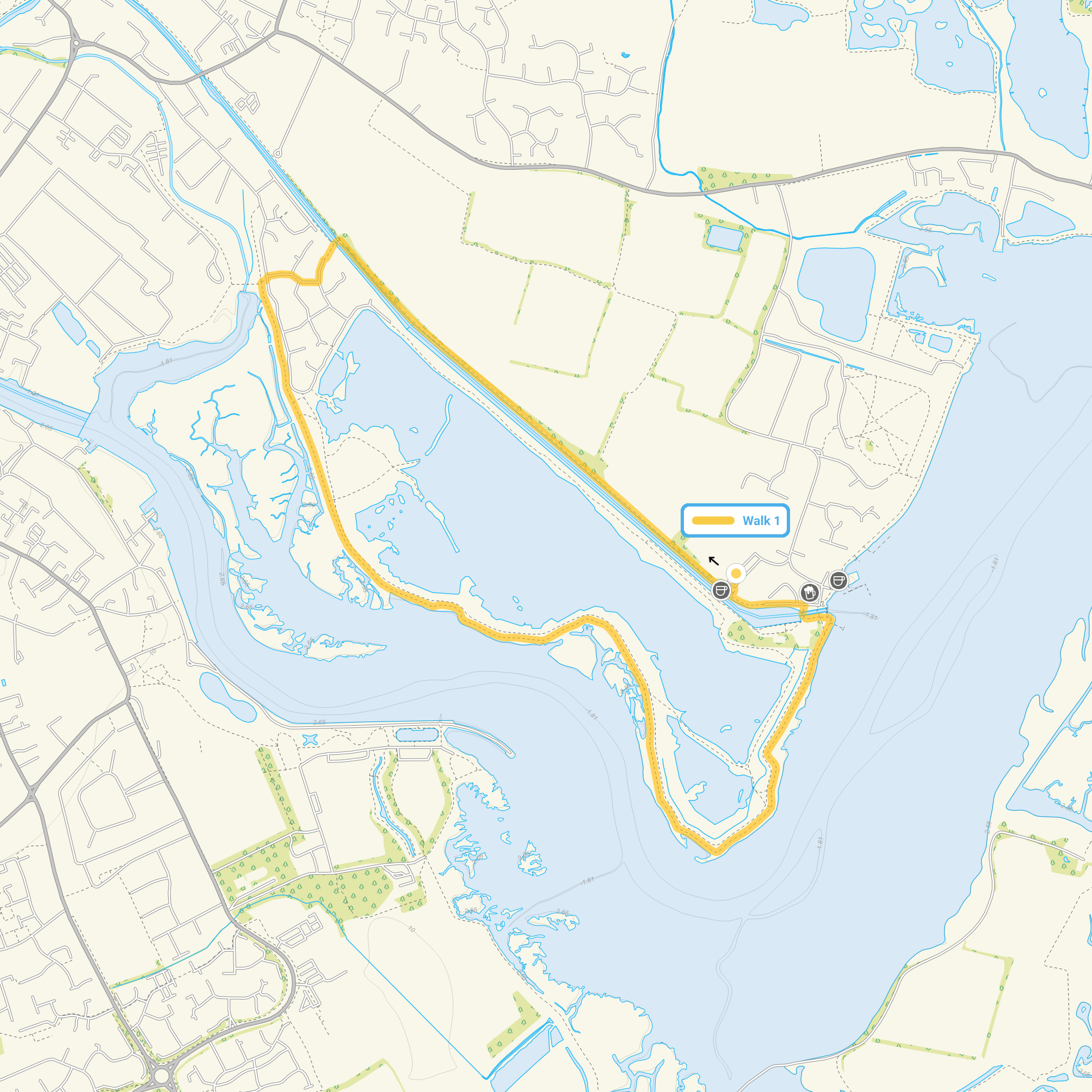 Route map for Heybridge Basin Walk, a 2.75 mile circular walk in Essex