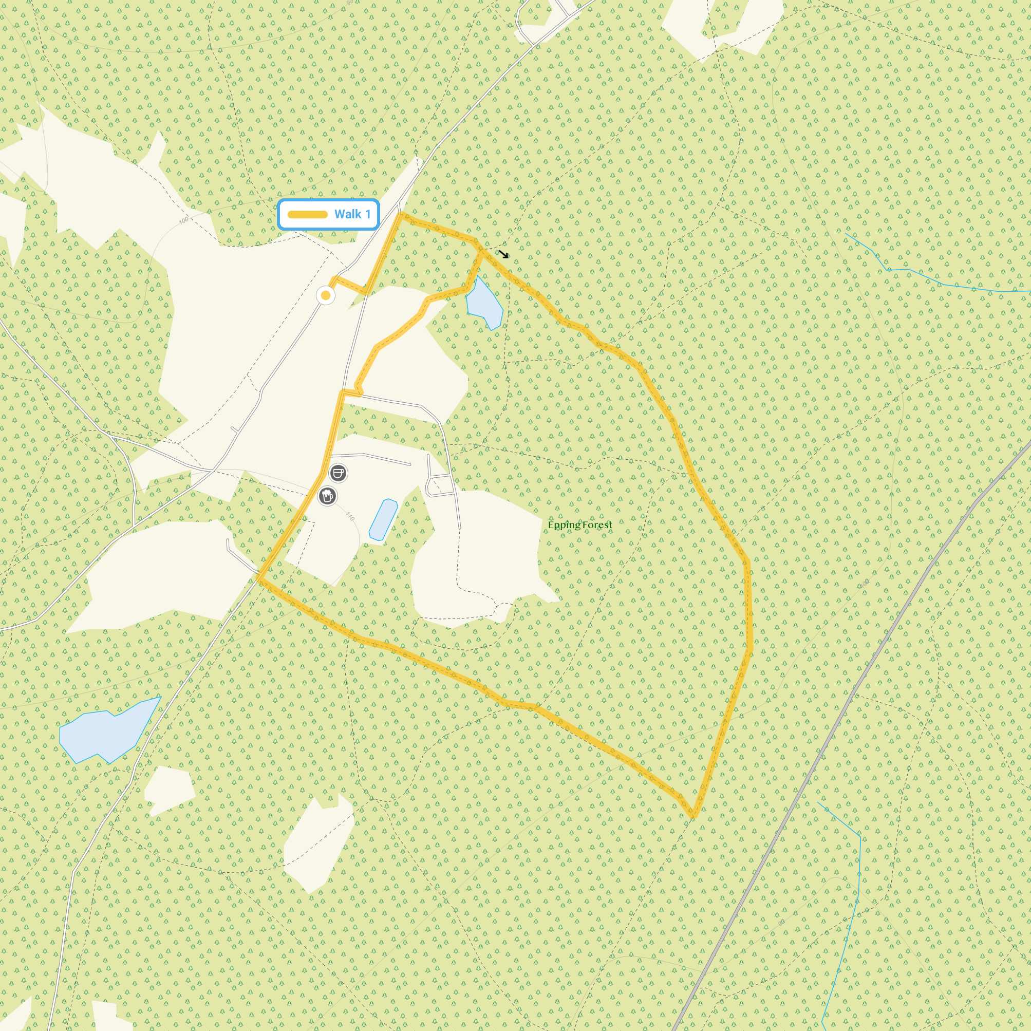 Route map for High Beach Walk 1, a 0.75 mile circular walk in Essex