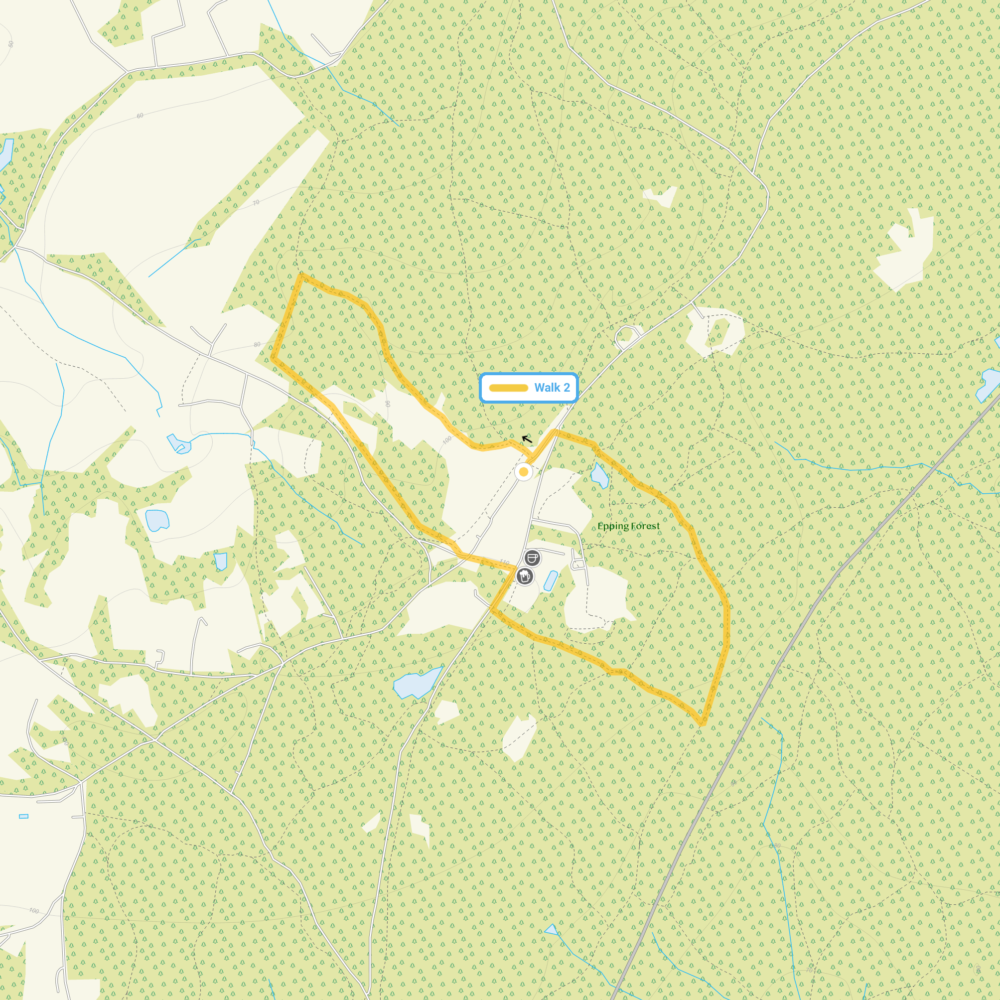 Route map for High Beach Walk 2, a 1.25 mile circular walk in Essex