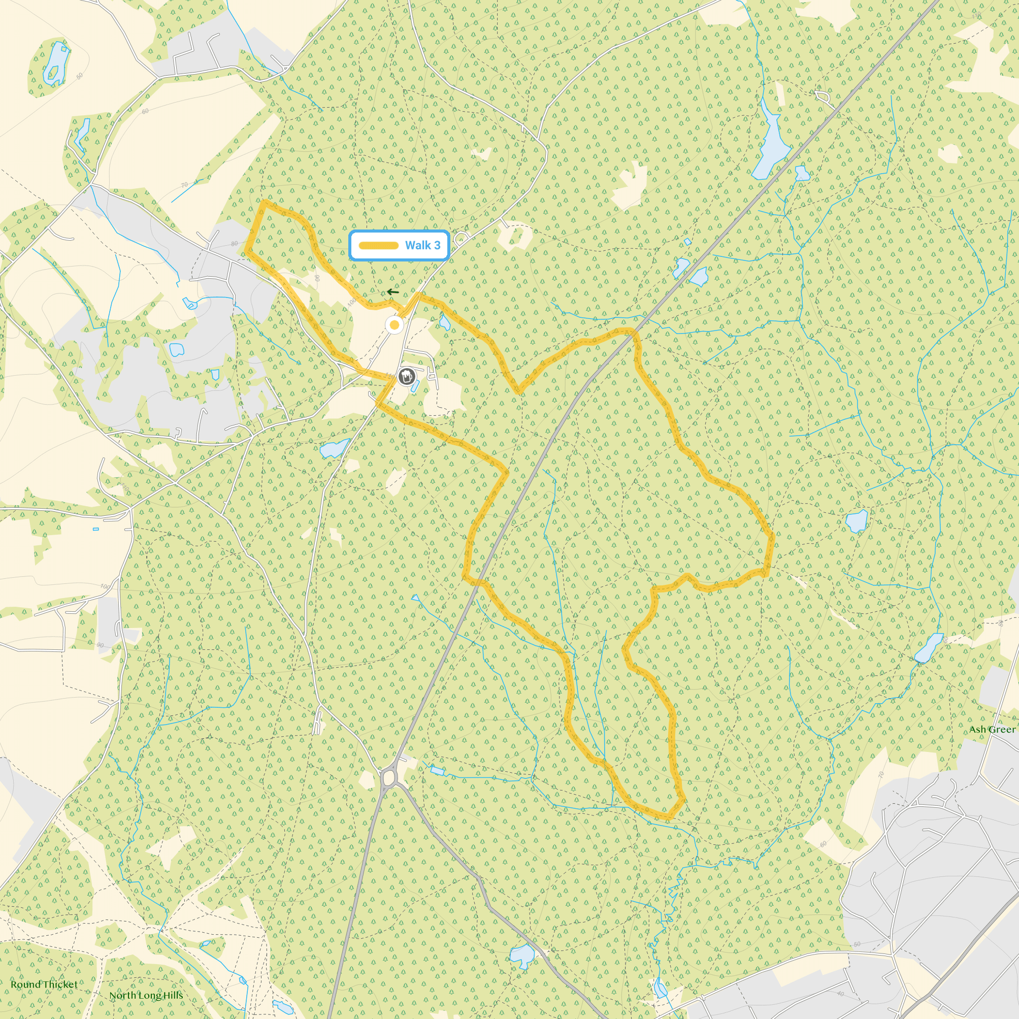 Route map for High Beach Walk 3, a 3.25 mile circular walk in Essex