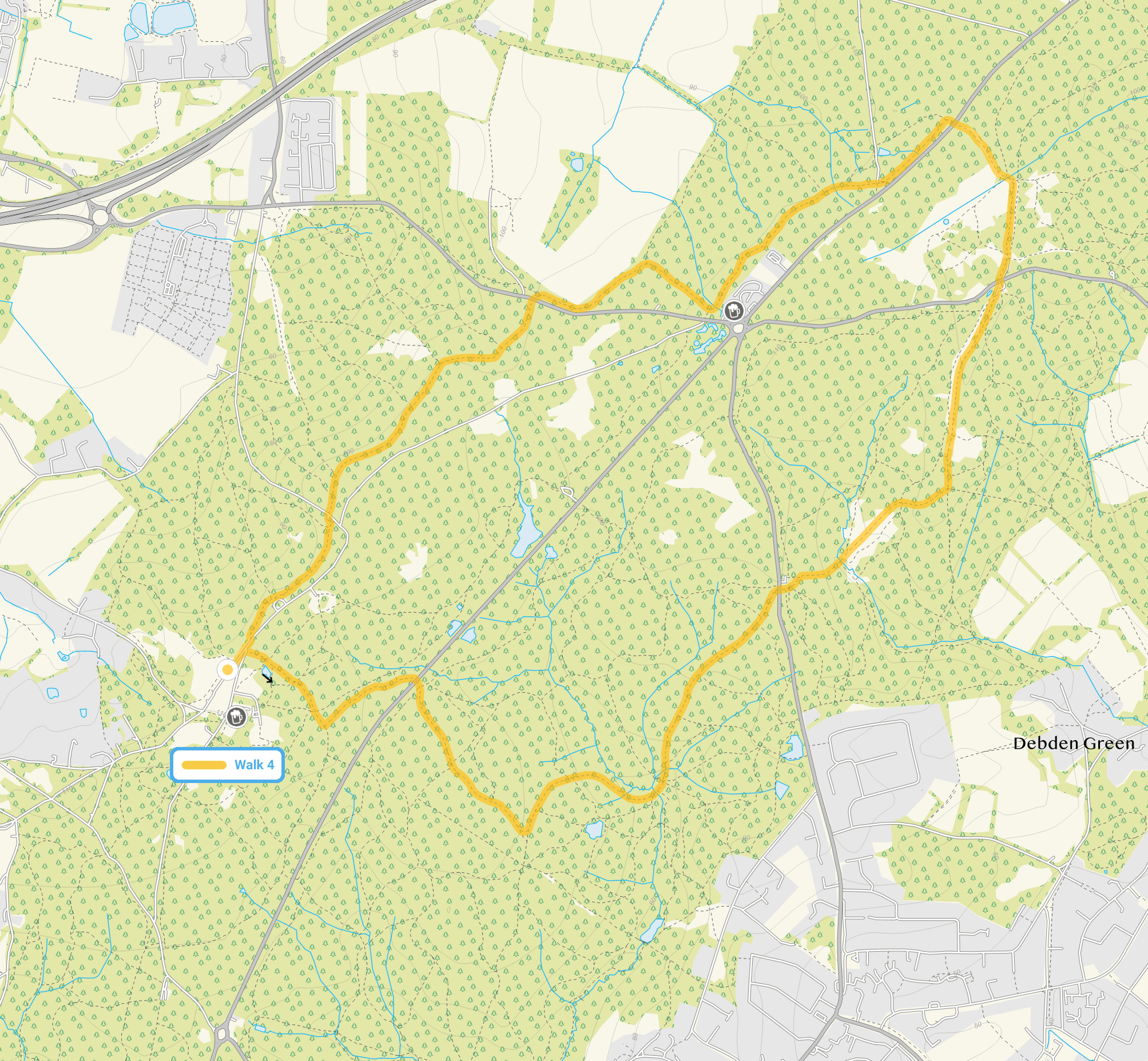 Route map for High Beach Walk 4, a 5 mile circular walk in Essex